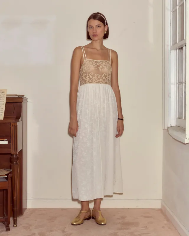 Trousseau Lace Slip Dress - Cream sold by BODE