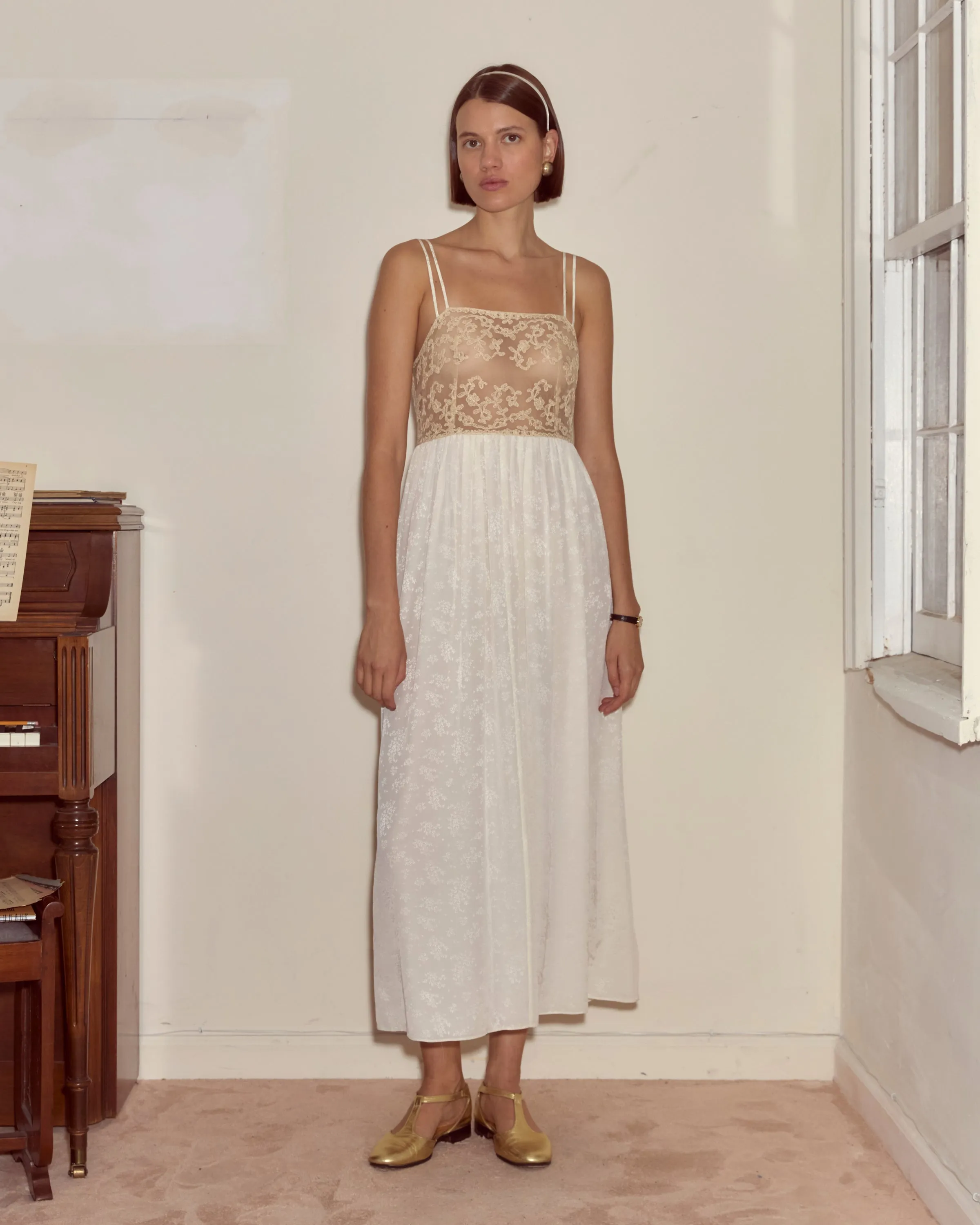 Trousseau Lace Slip Dress - Cream sold by BODE