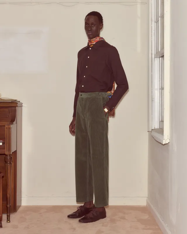 Corduroy Side-Buckle Trousers - Green sold by BODE