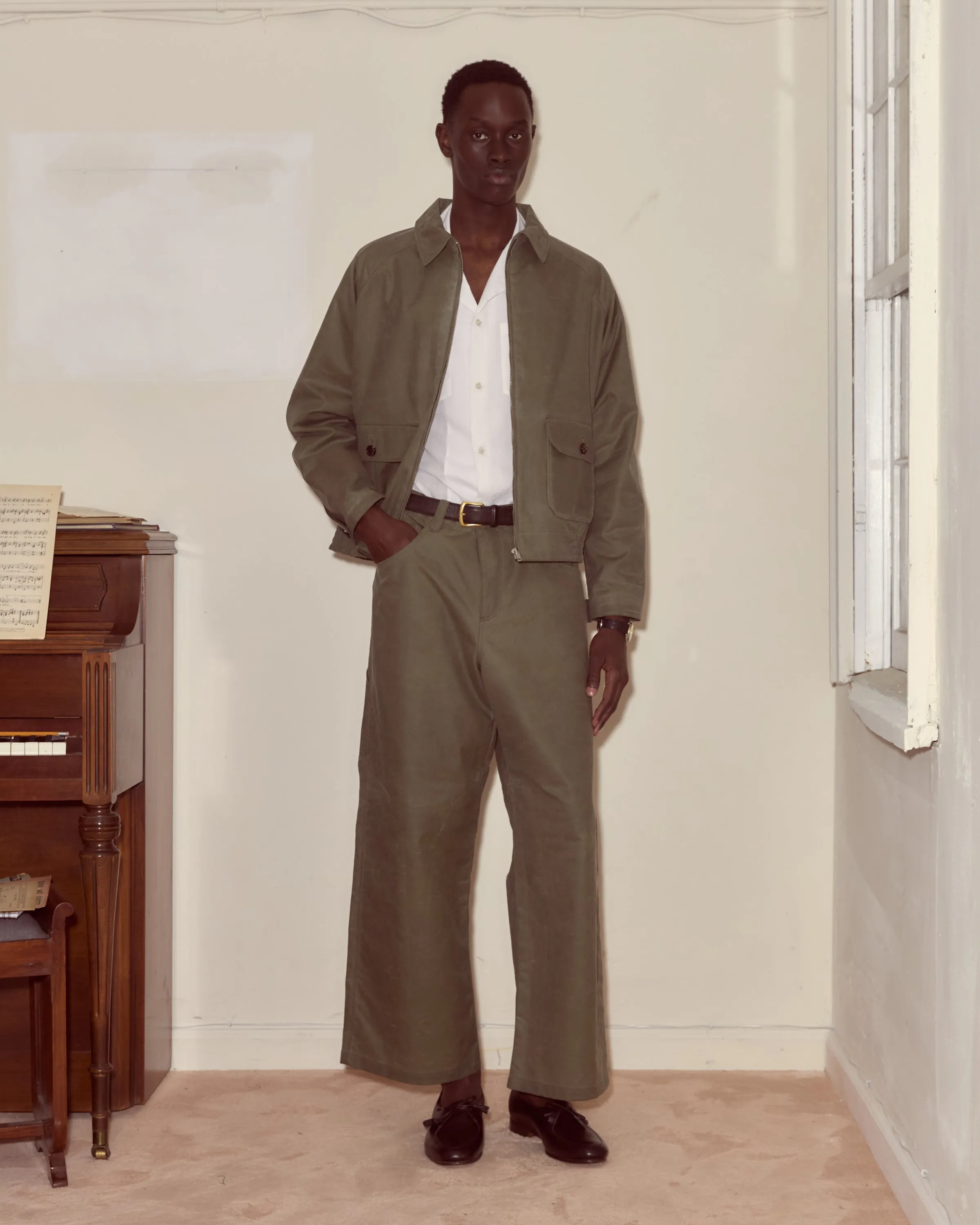 Waxed Cotton Knolly Brook Trousers - Light Green sold by BODE