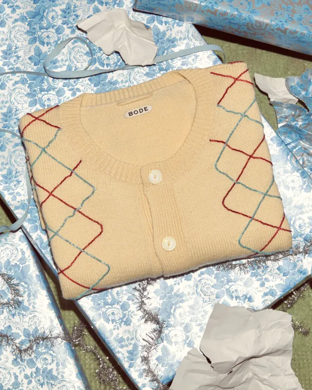 Beaded Argyle Sketch Cardigan sold by BODE