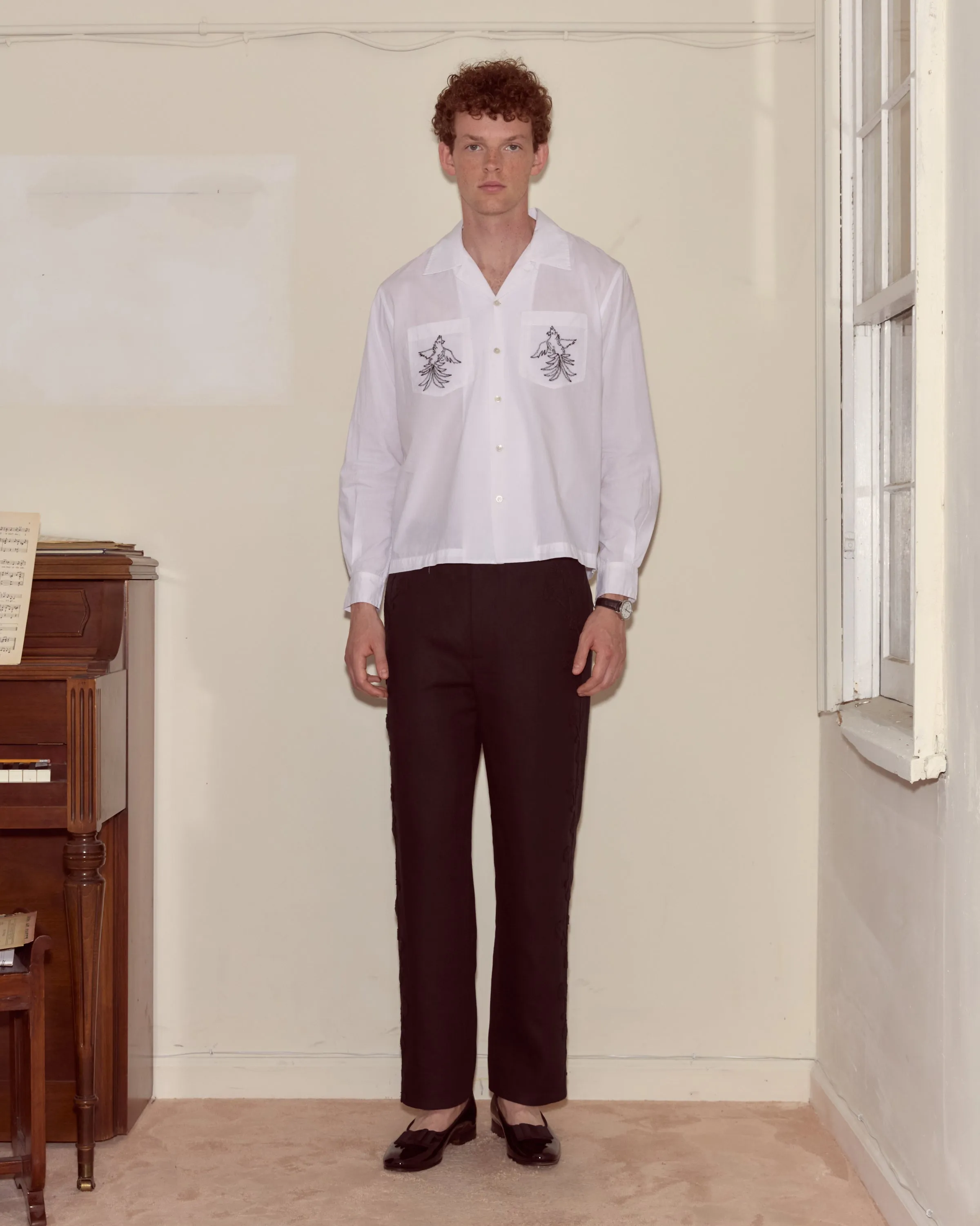 Cockatoo Long Sleeve Shirt - White sold by BODE