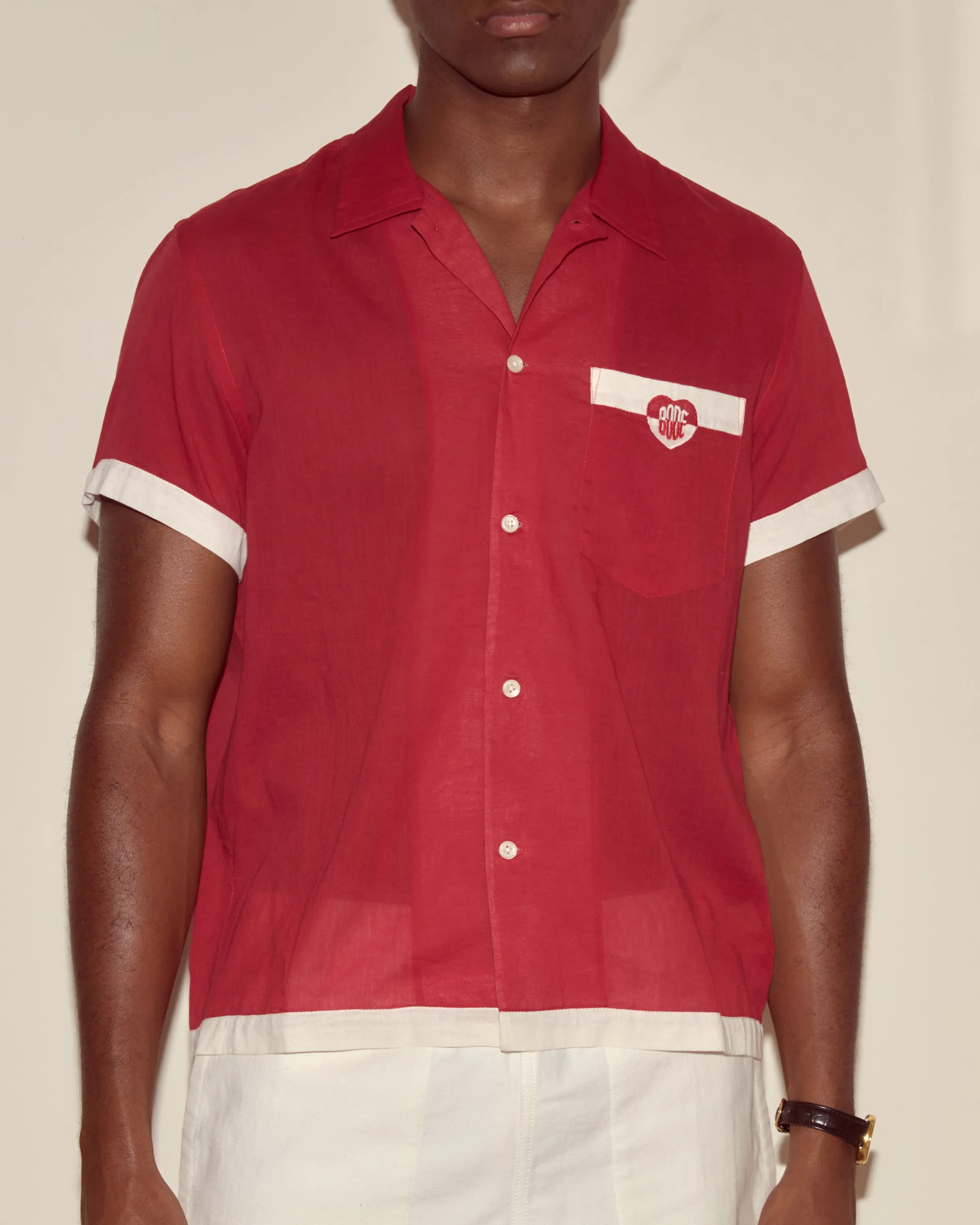 Heart Deco Short Sleeve Shirt - Red/White sold by BODE product image thumbnail 2