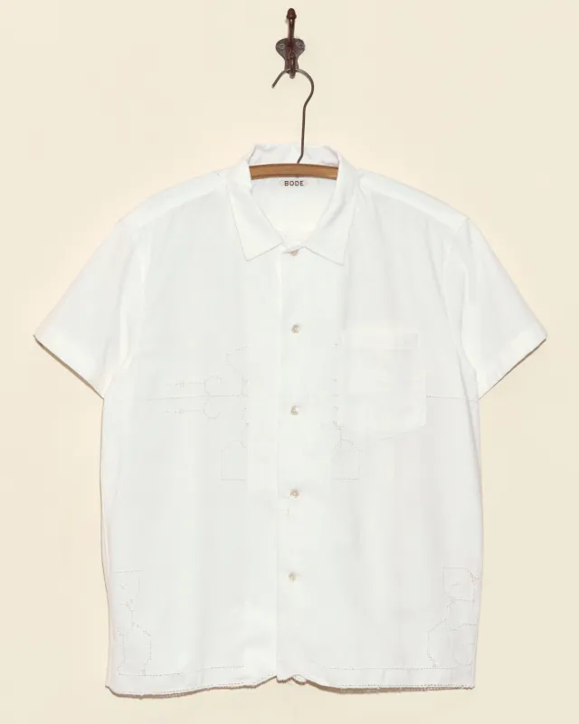 White Hydrangea Short Sleeve Shirt - L sold by BODE