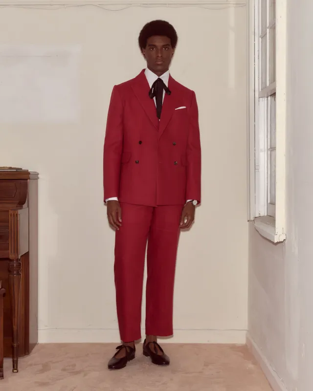 Lightweight Linen Double-Breasted Suit Jacket - Red made by BODE