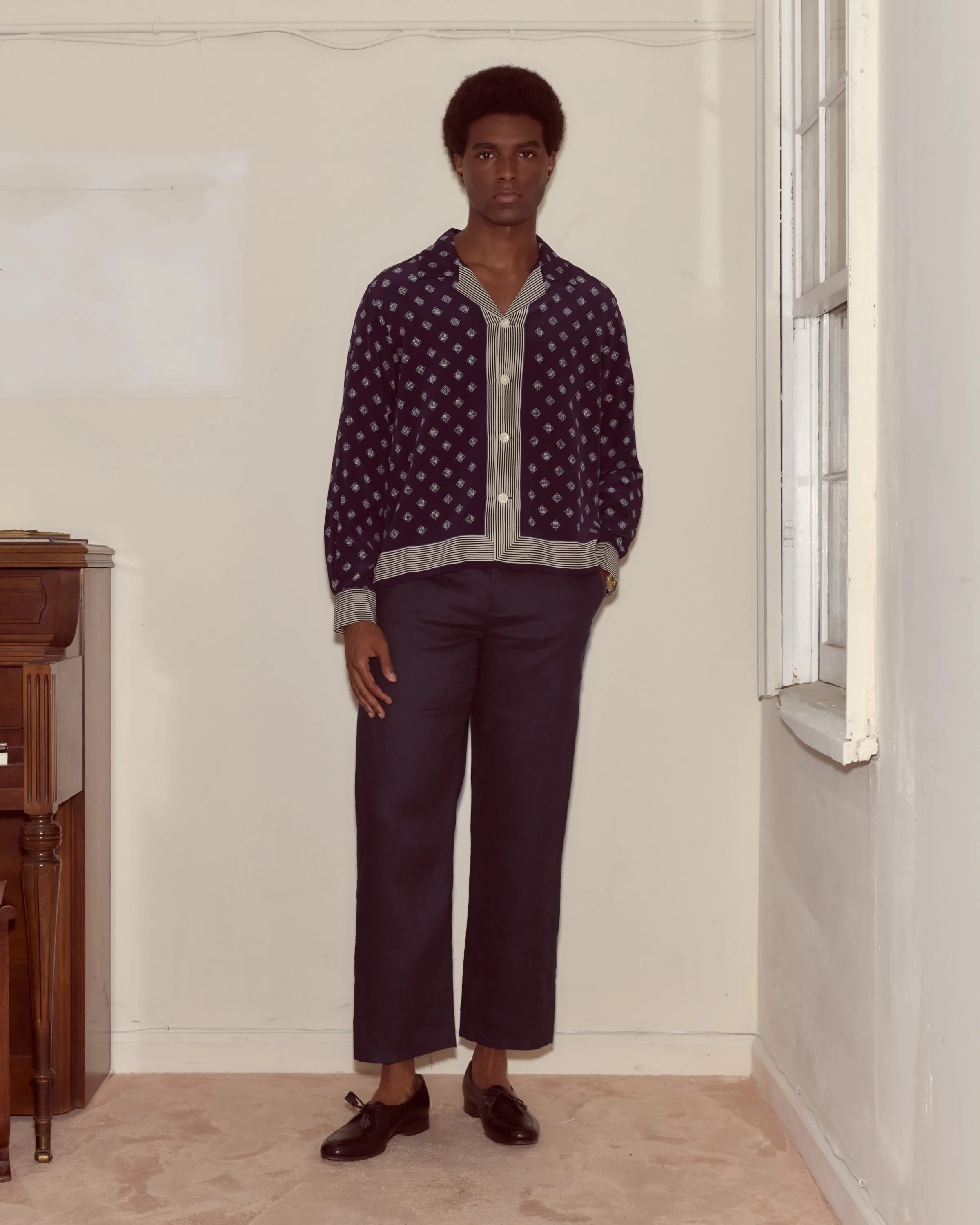 Lightweight Linen Side-Buckle Trousers - Midnight sold by BODE
