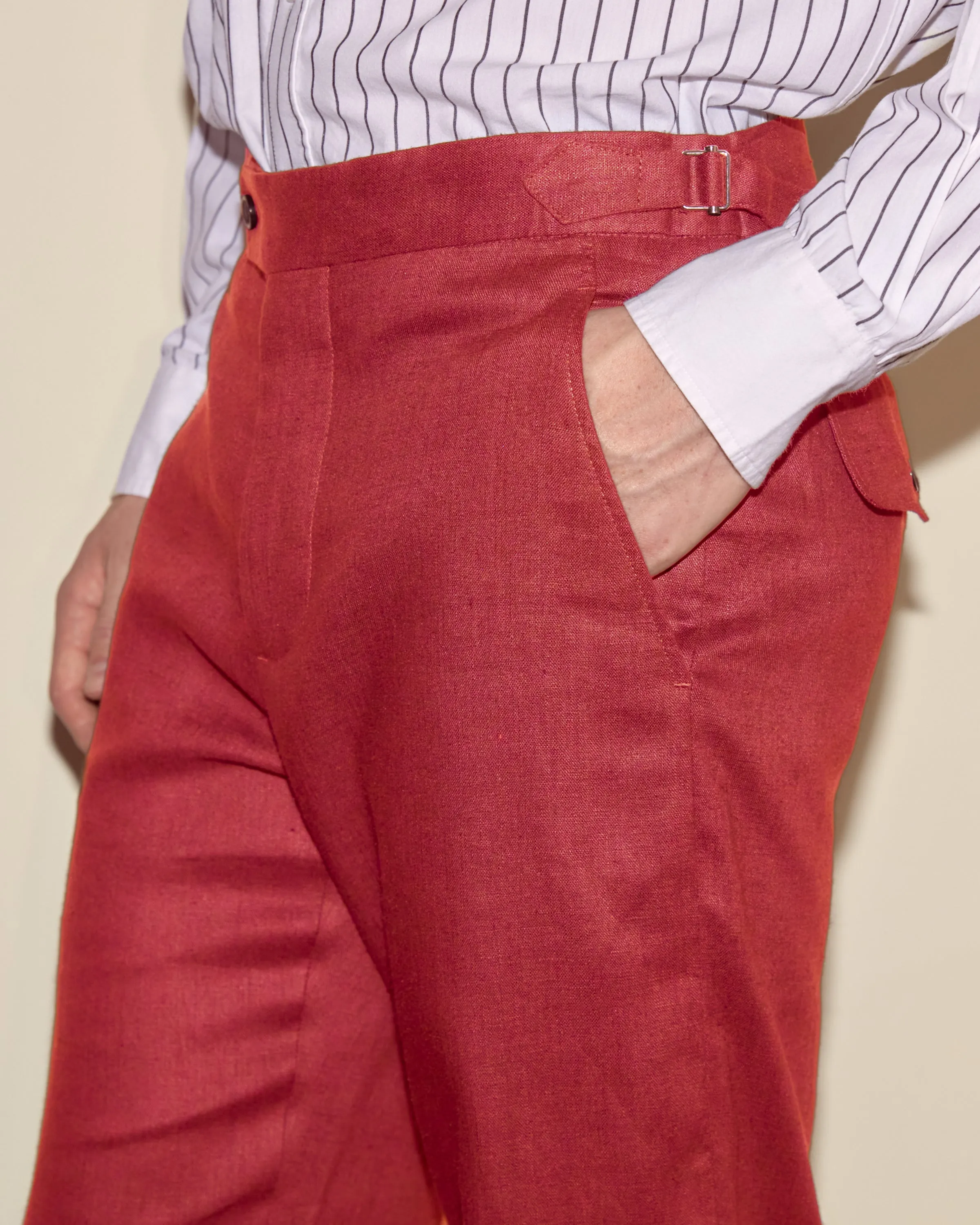 Lightweight Linen Side-Buckle Trousers - Red sold by BODE product image thumbnail 2