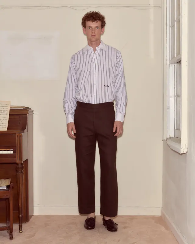 Lightweight Linen Side-Buckle Trousers - Brown/Black made by BODE