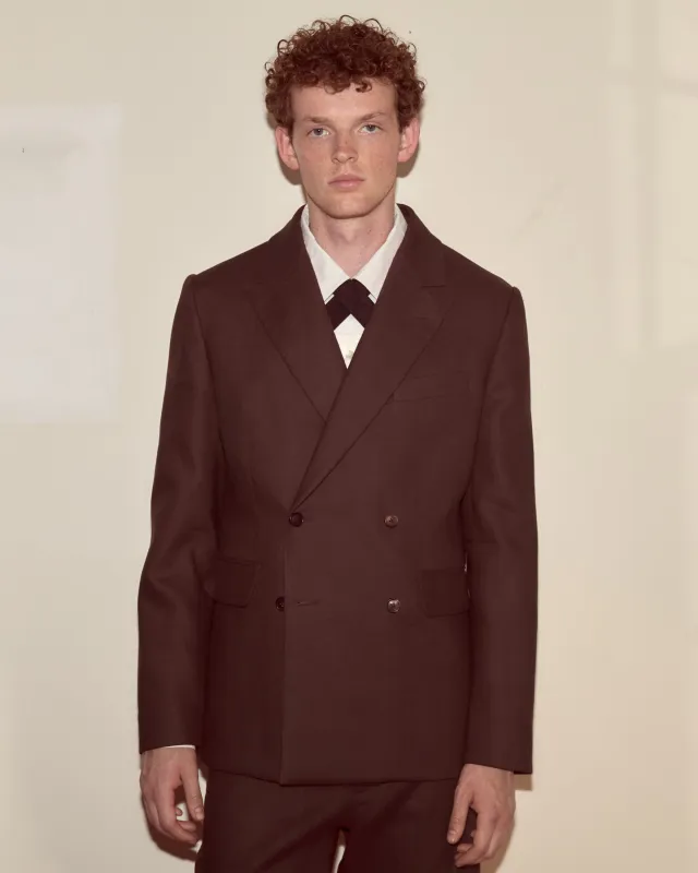 Lightweight Linen Double-Breasted Suit Jacket - Brown/Black sold by BODE