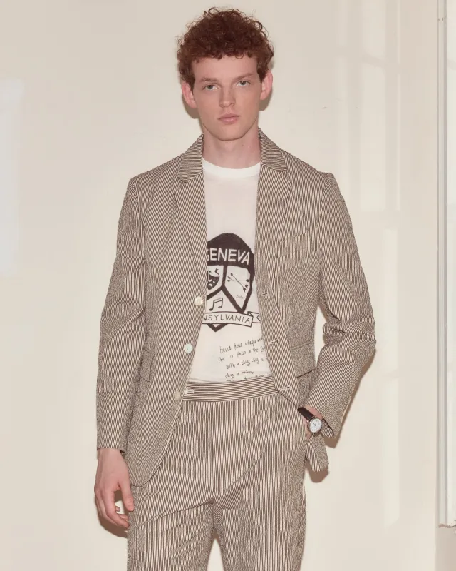 Seersucker Cafe Stripe Suit Jacket made by BODE