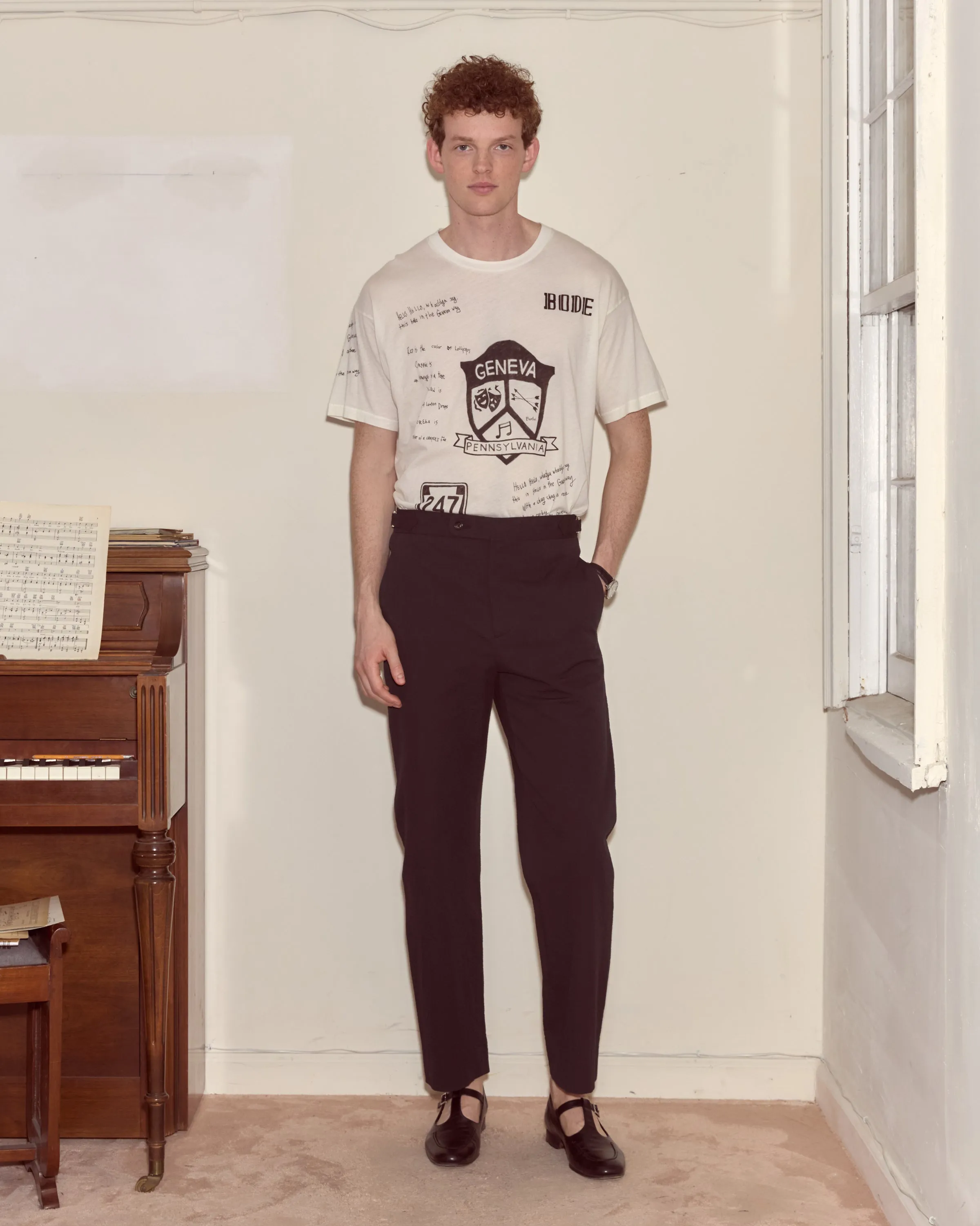 Seersucker Side Buckle Trousers - Dark Navy sold by BODE