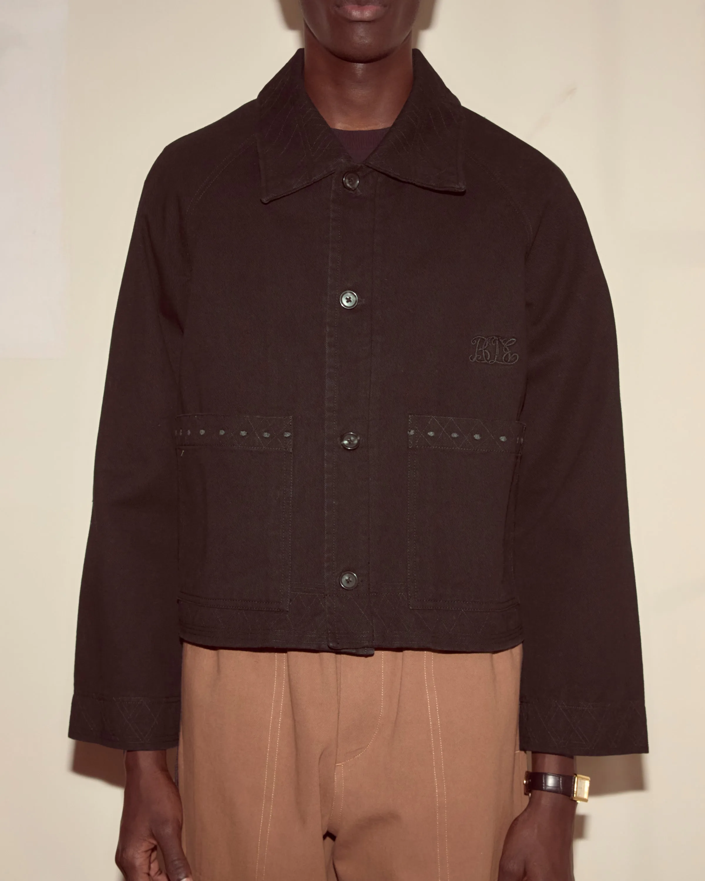 Embroidered Denim Jacket - Black sold by BODE