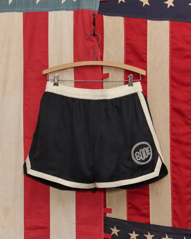 Satin Gym Shorts - Black/Cream made by BODE