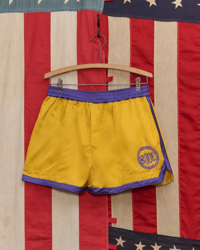 Satin Gym Shorts - Yellow/Purple made by BODE