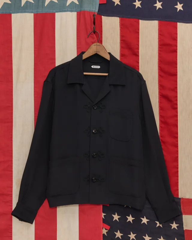 Trillium Long Sleeve Shirt - Black made by BODE