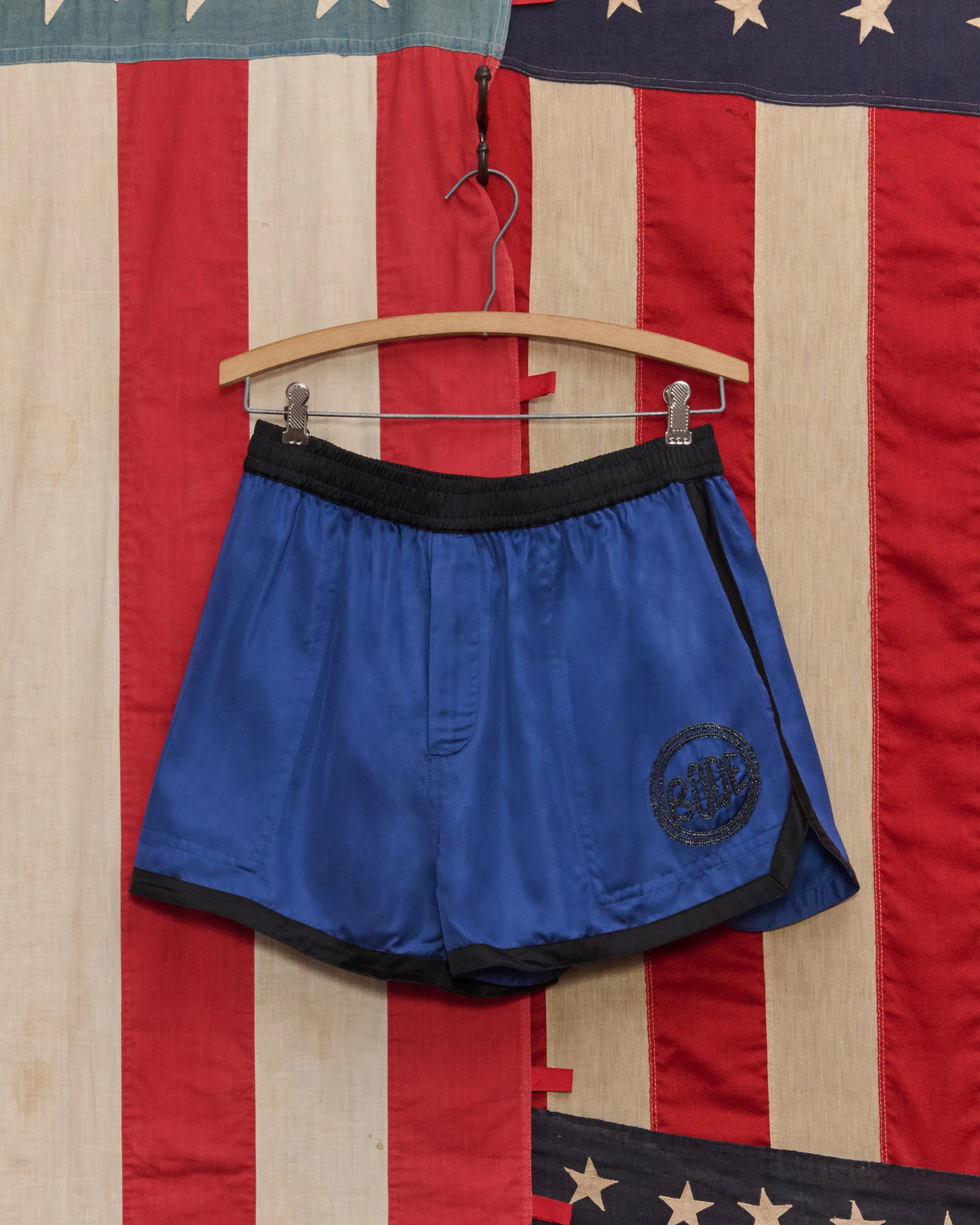 Satin Gym Shorts - Blue/Black sold by BODE