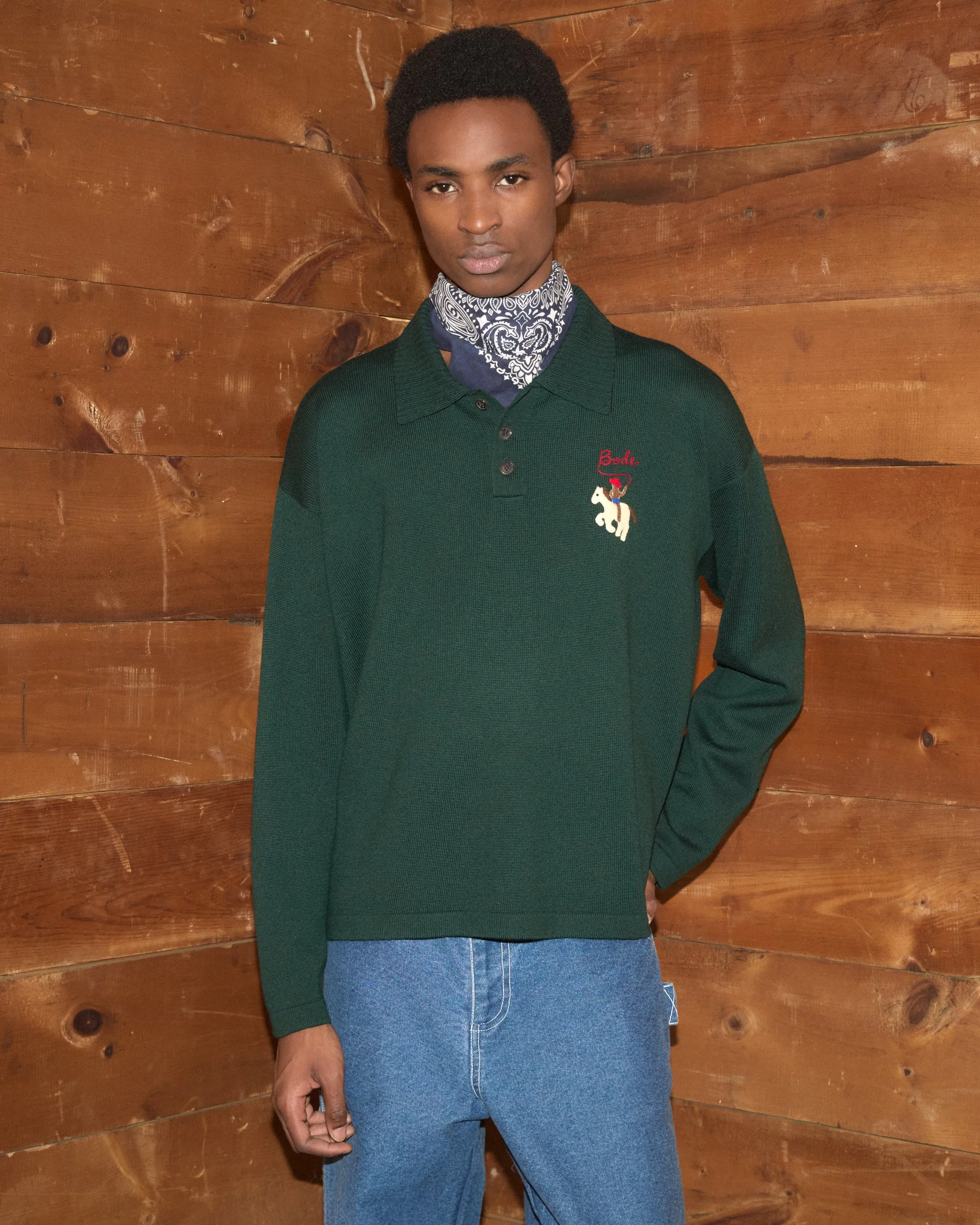 Cowboy Appliqué Polo - Green sold by BODE product image thumbnail 5