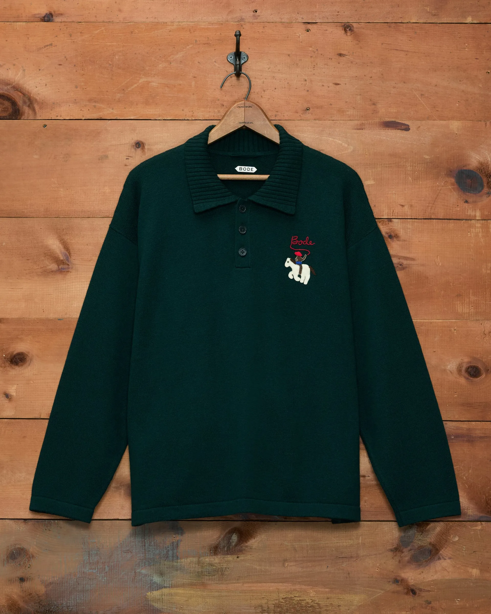 Cowboy Appliqué Polo - Green sold by BODE