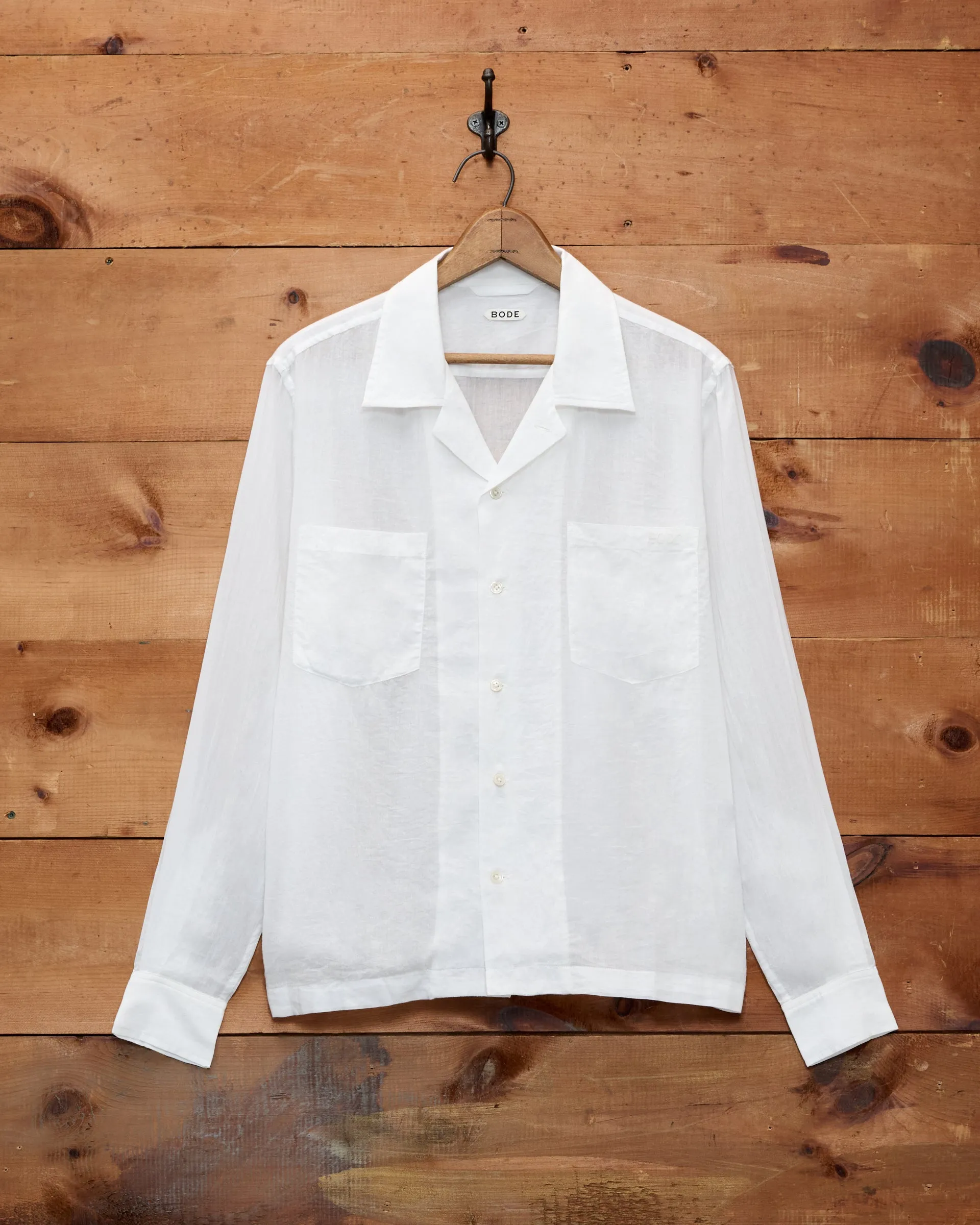 Voile Long Sleeve Shirt - White sold by BODE