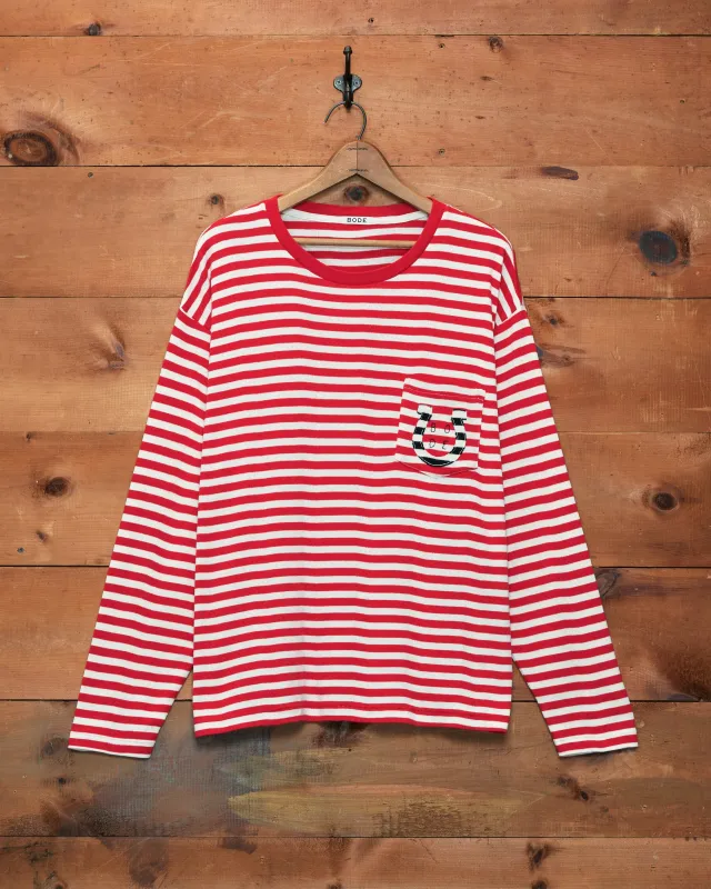 Rib Stripe Horseshoe Long Sleeve Tee made by BODE