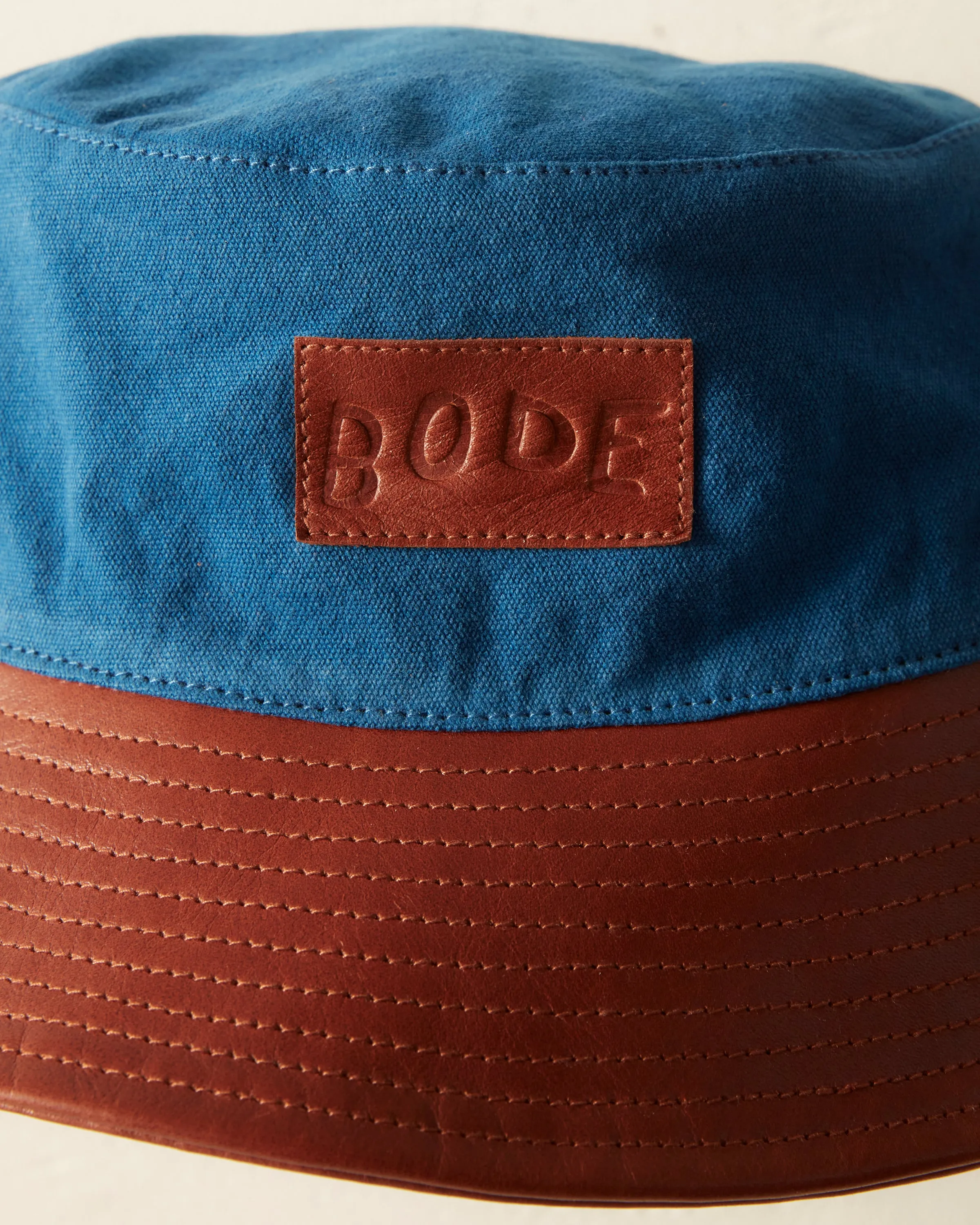 Leather Brim Bucket Hat - Tan/Blue sold by BODE product image thumbnail 2