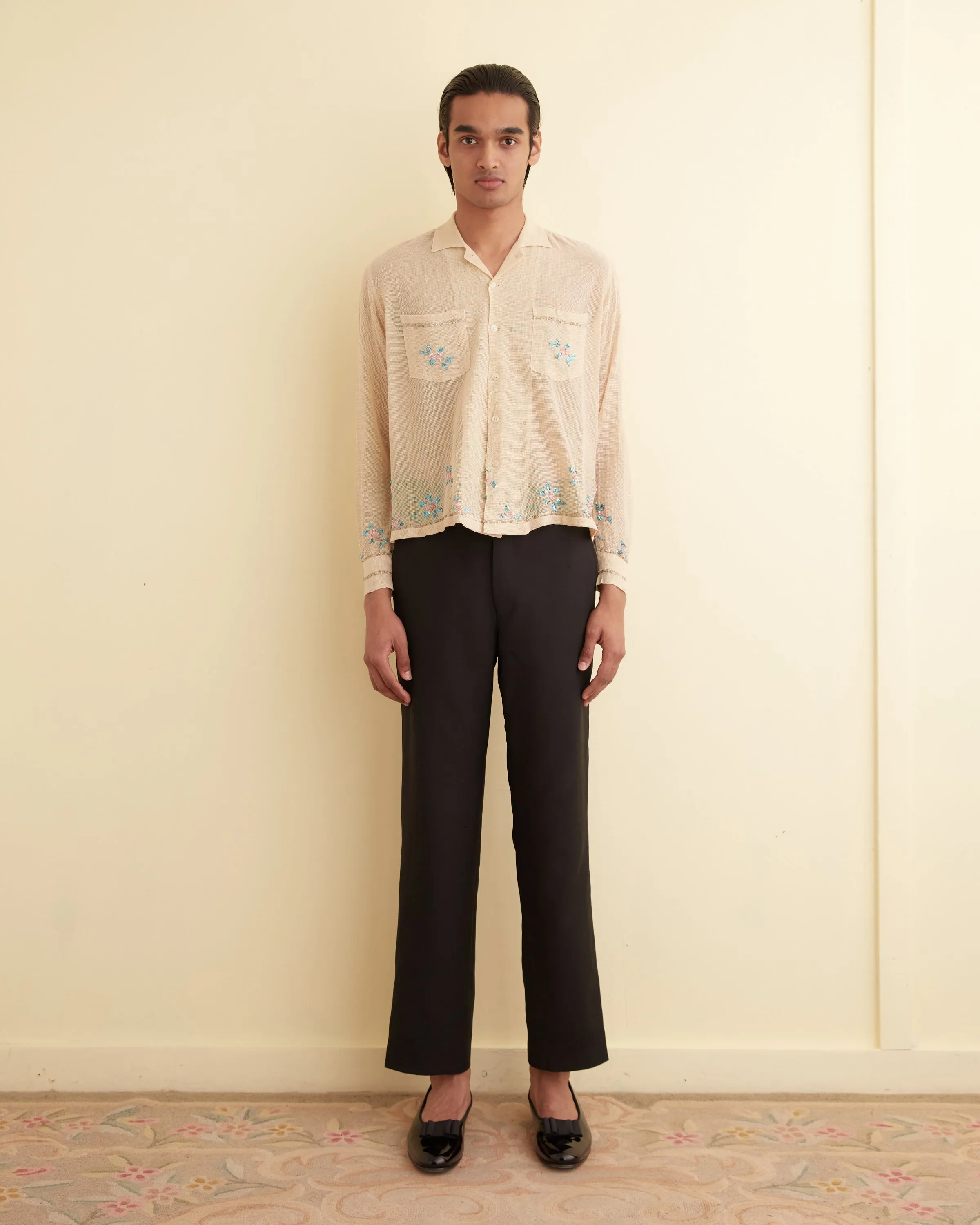 Sequined Floral Net Long Sleeve Shirt sold by BODE