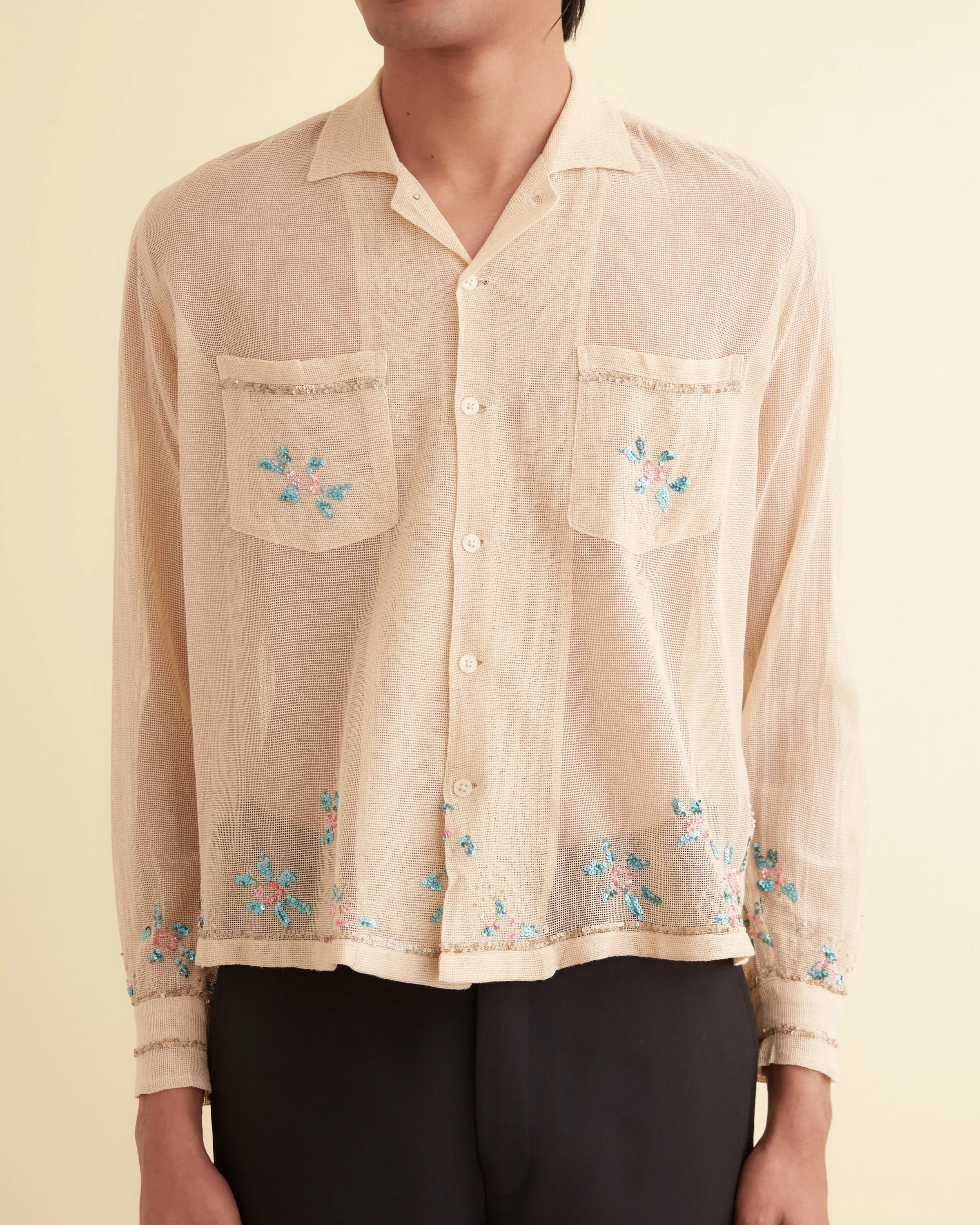Sequined Floral Net Long Sleeve Shirt sold by BODE product image thumbnail 2