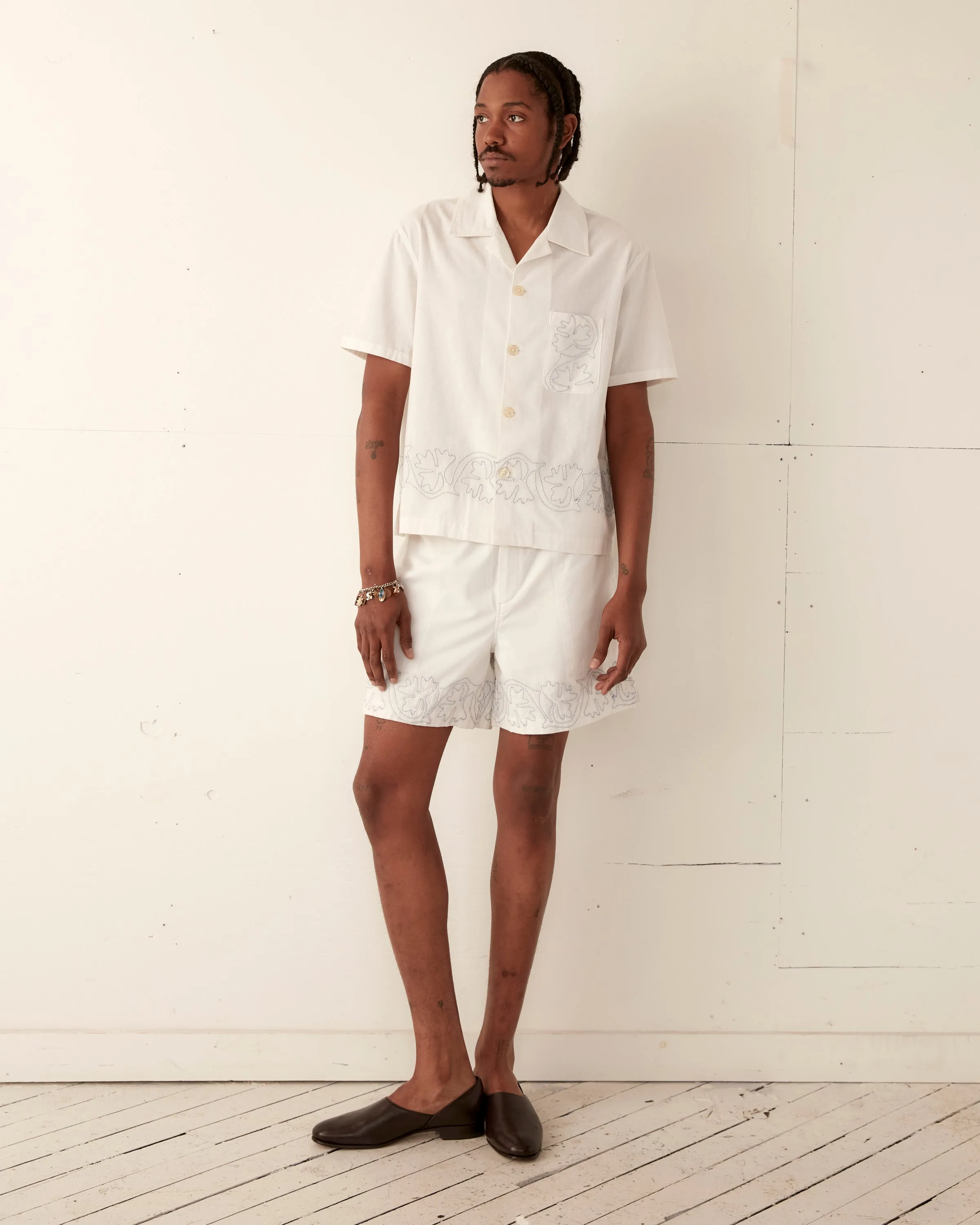 Zig-Zag Couching Short Sleeve Shirt sold by BODE