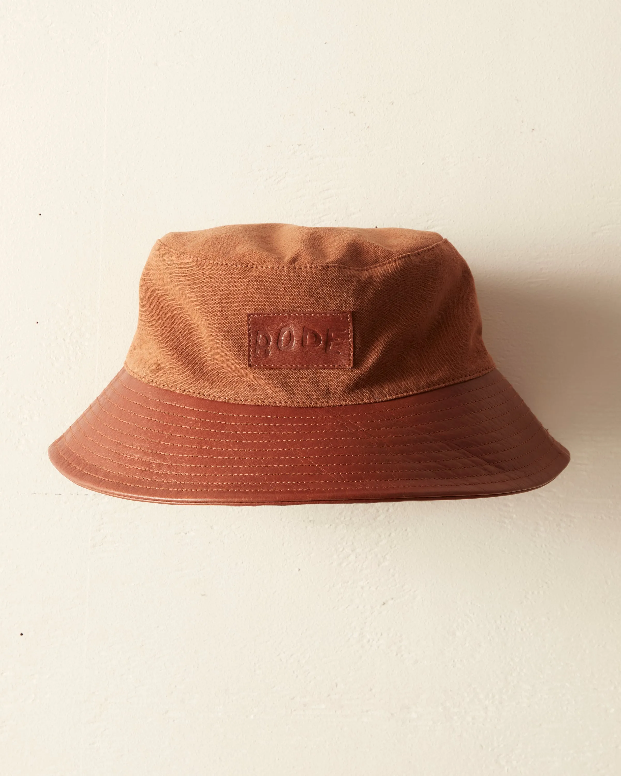 Leather Brim Bucket Hat - Tan/Brown sold by BODE
