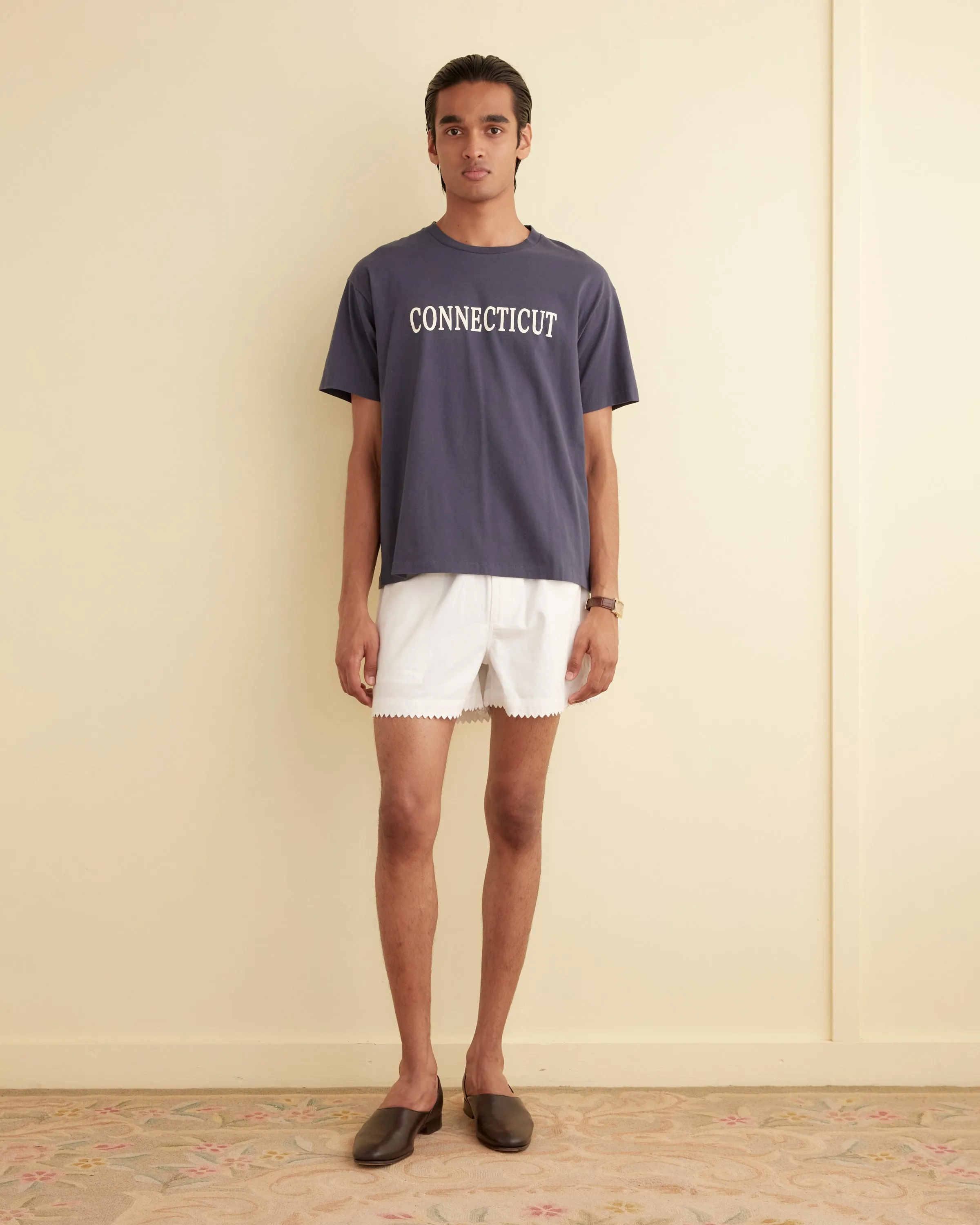 Zig-Zag Hem Shorts - White sold by BODE