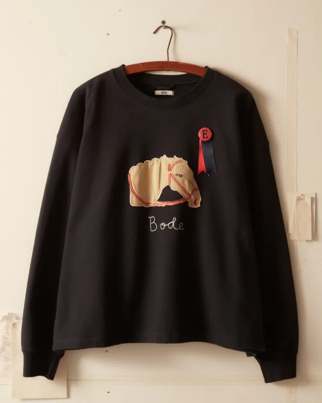Pony Appliqué Crewneck - Midnight sold by BODE