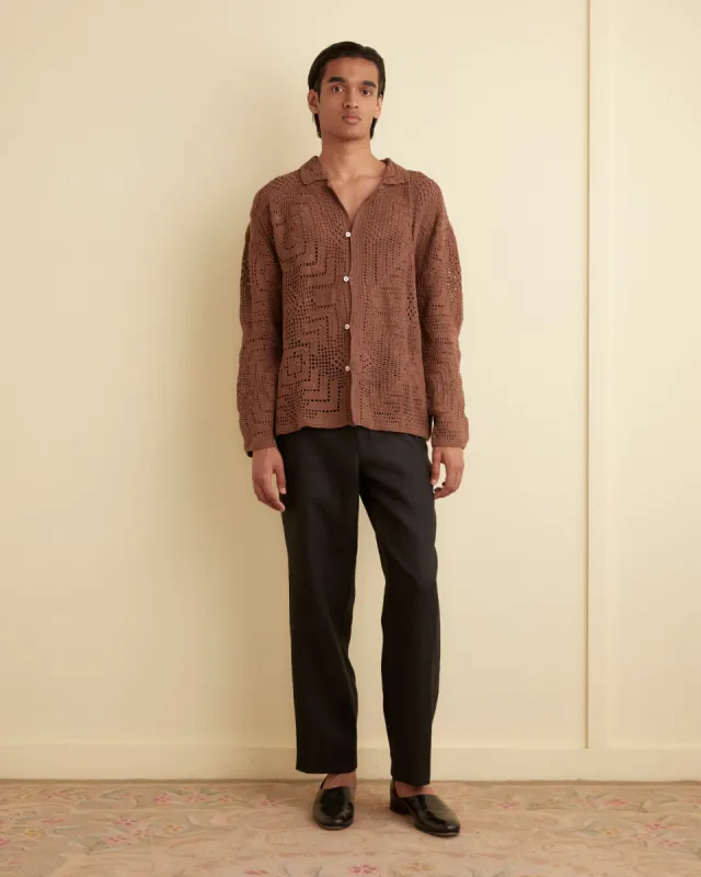 Overdye Crochet Shirt - Brown sold by BODE