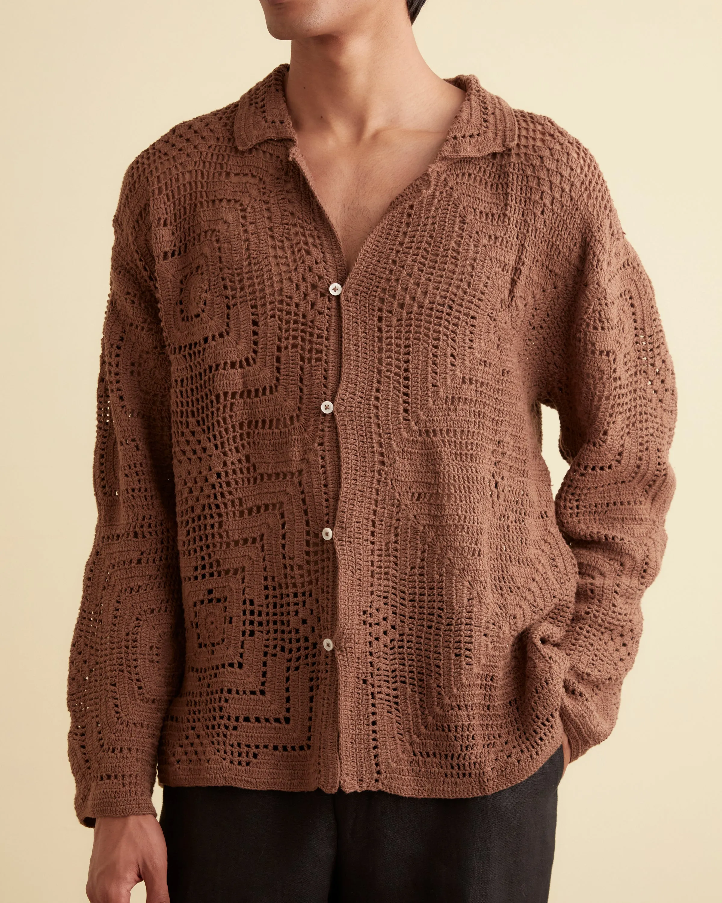 Overdye Crochet Shirt - Brown sold by BODE product image thumbnail 2