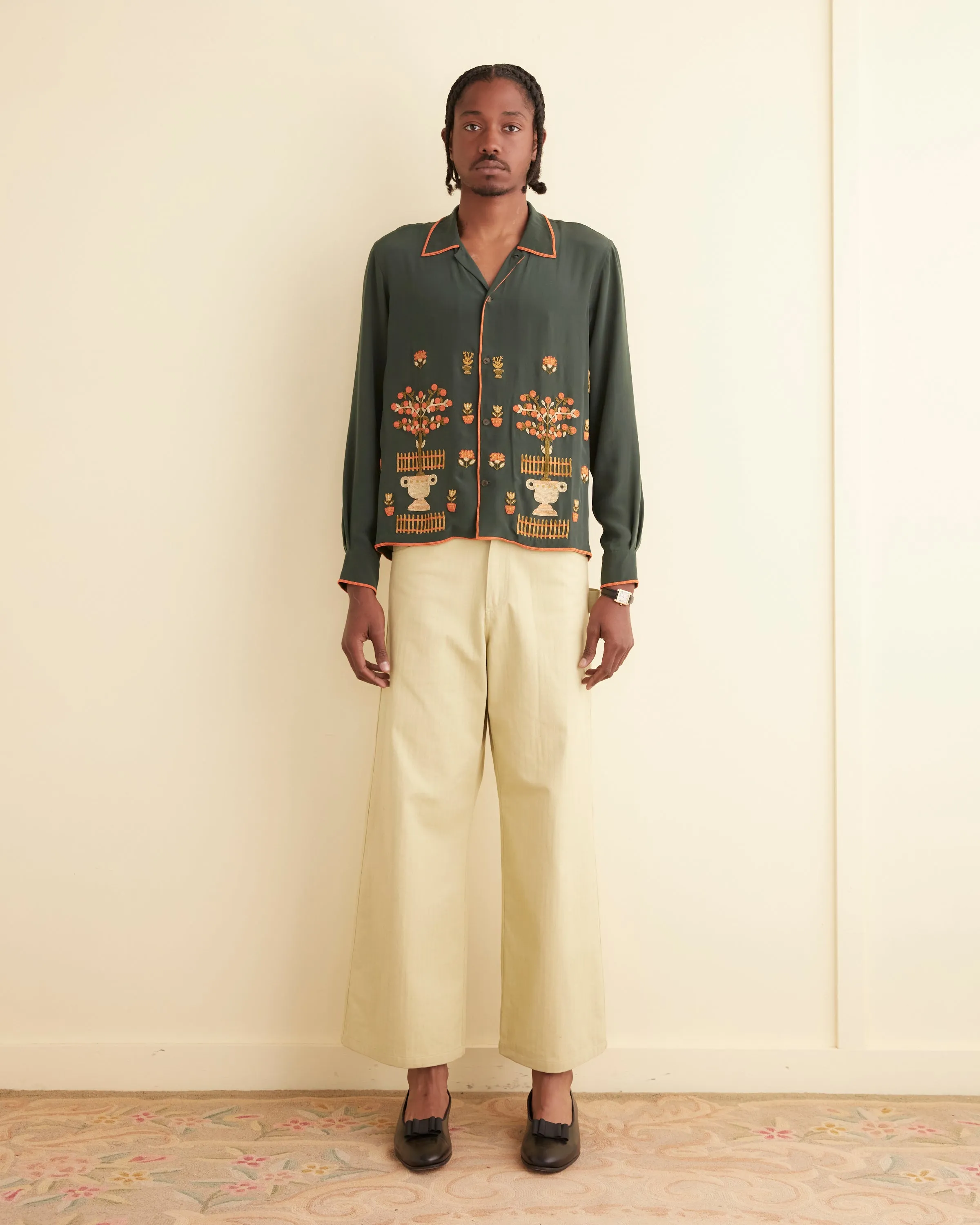 Beaded Paddock Sampler Long Sleeve Shirt sold by BODE