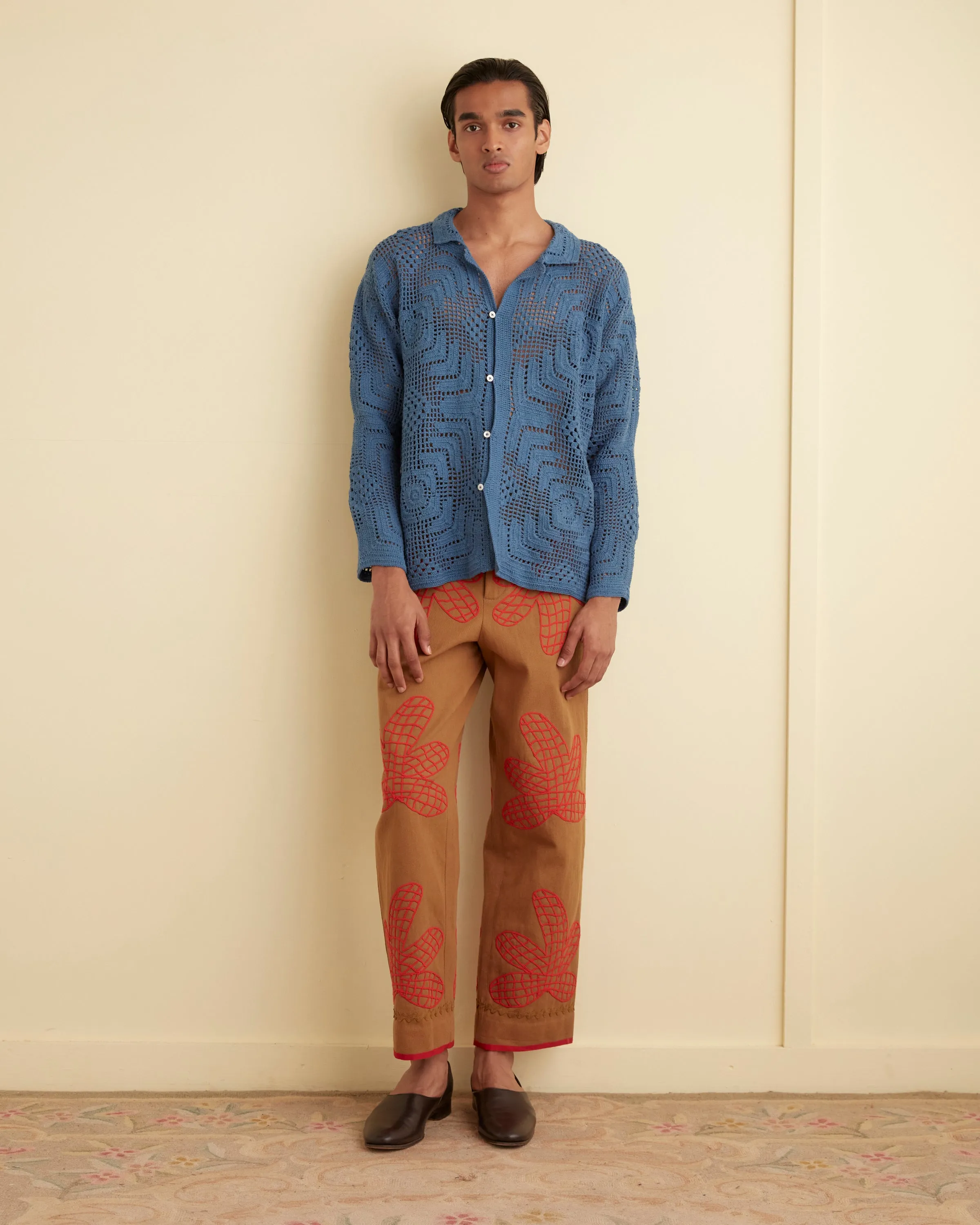 Overdye Crochet Shirt - Petrol sold by BODE