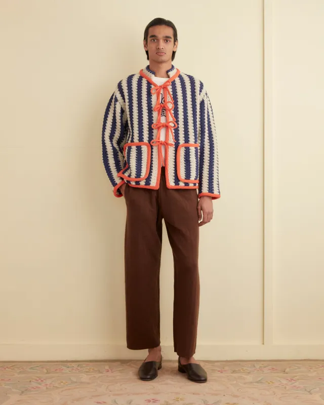 Bold Stripe Cardigan - Blue/Cream sold by BODE