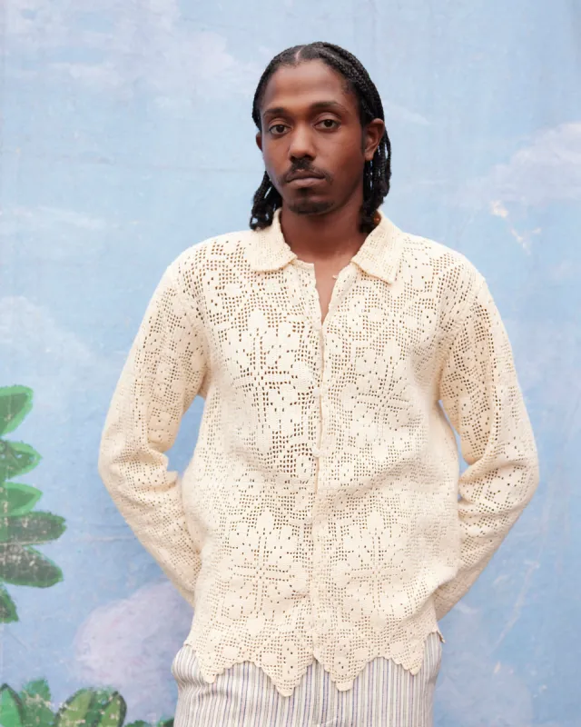 Ornamental Crochet Long Sleeve Shirt - S sold by BODE