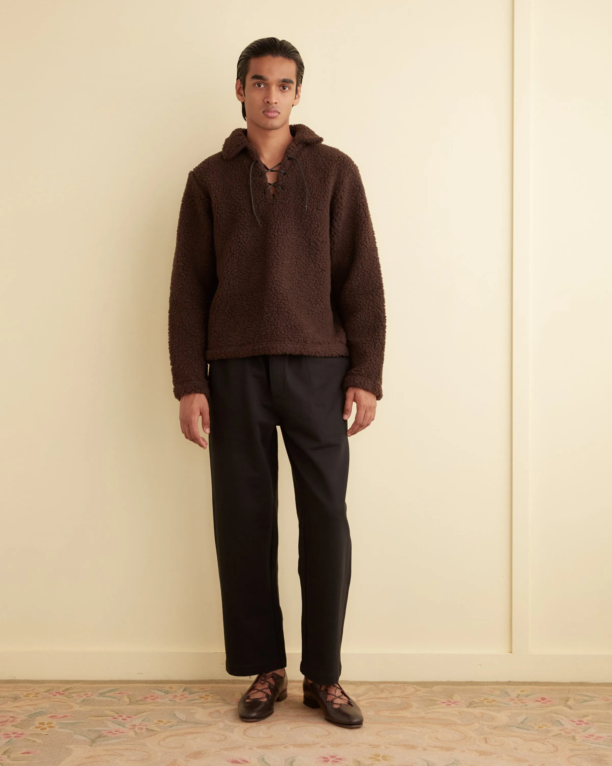 Fleece Tie-Up Pullover - Dark Brown sold by BODE