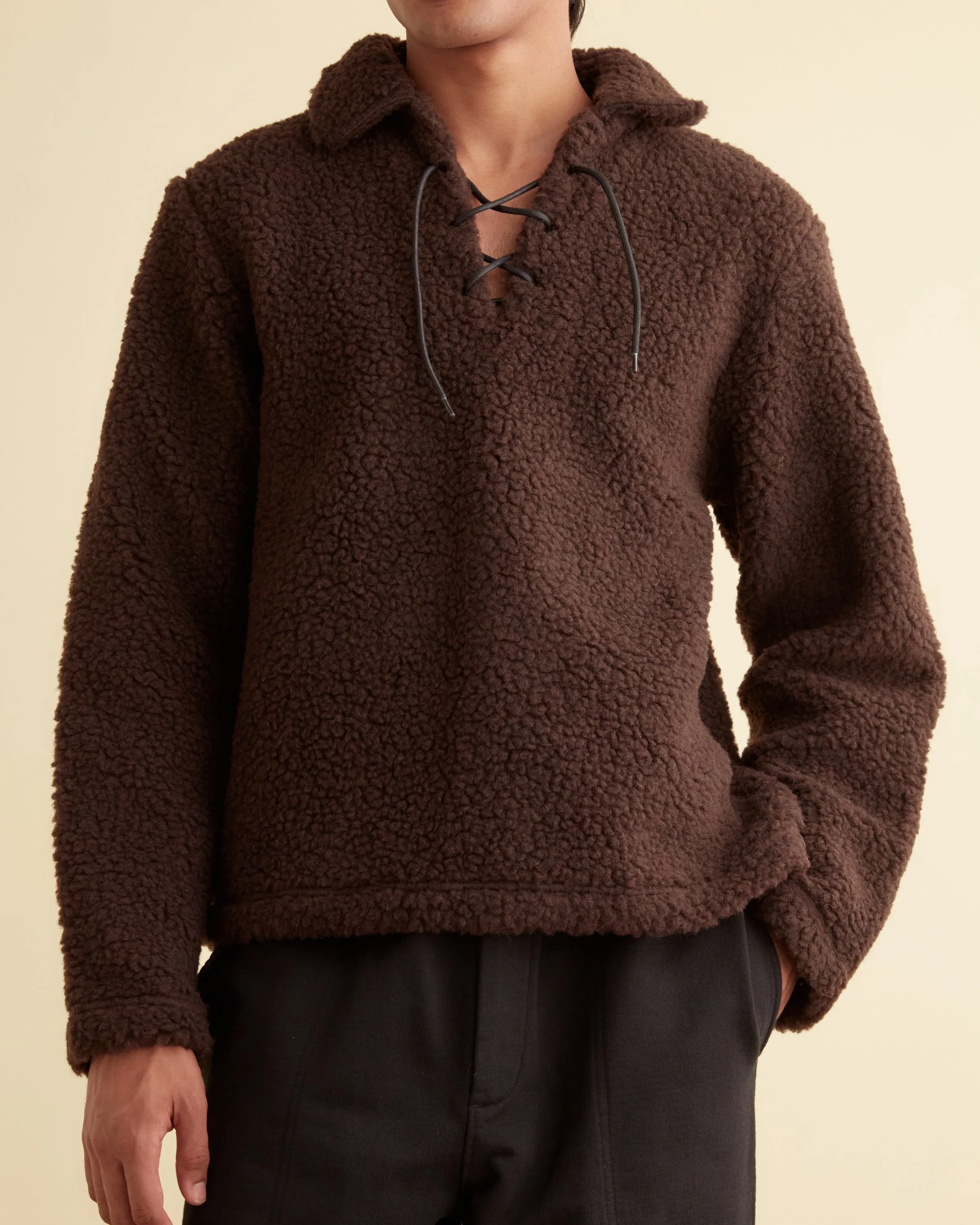 Fleece Tie-Up Pullover - Dark Brown sold by BODE product image thumbnail 2
