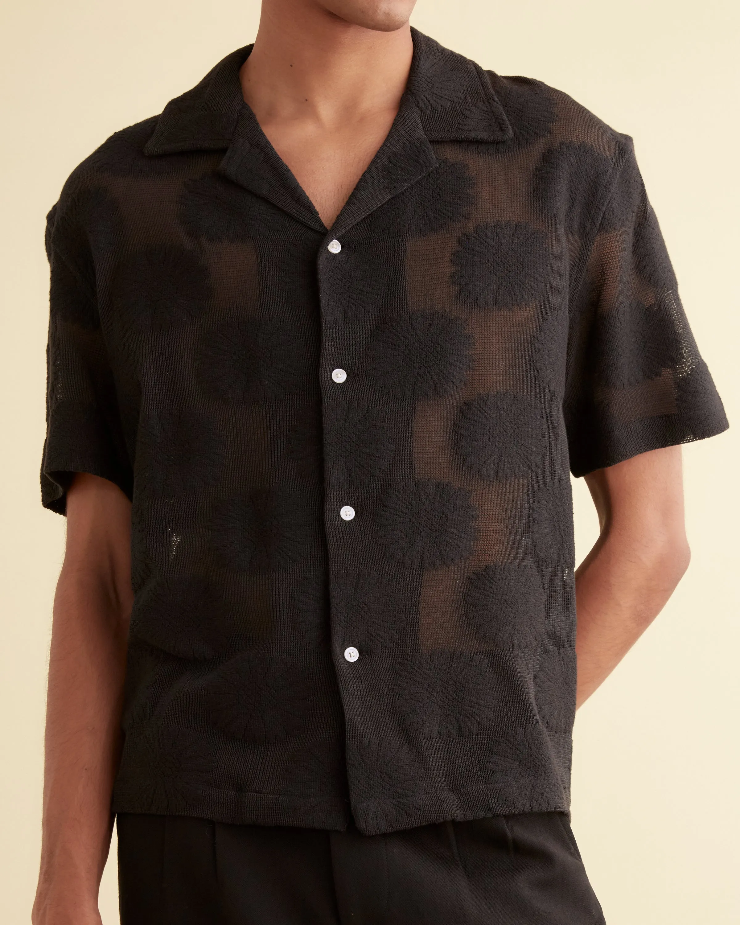 Sunflower Lace Short Sleeve Shirt - Black sold by BODE product image thumbnail 2