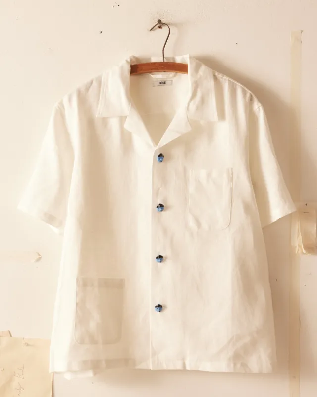 Blue Sailor Button Short Sleeve Shirt - White sold by BODE