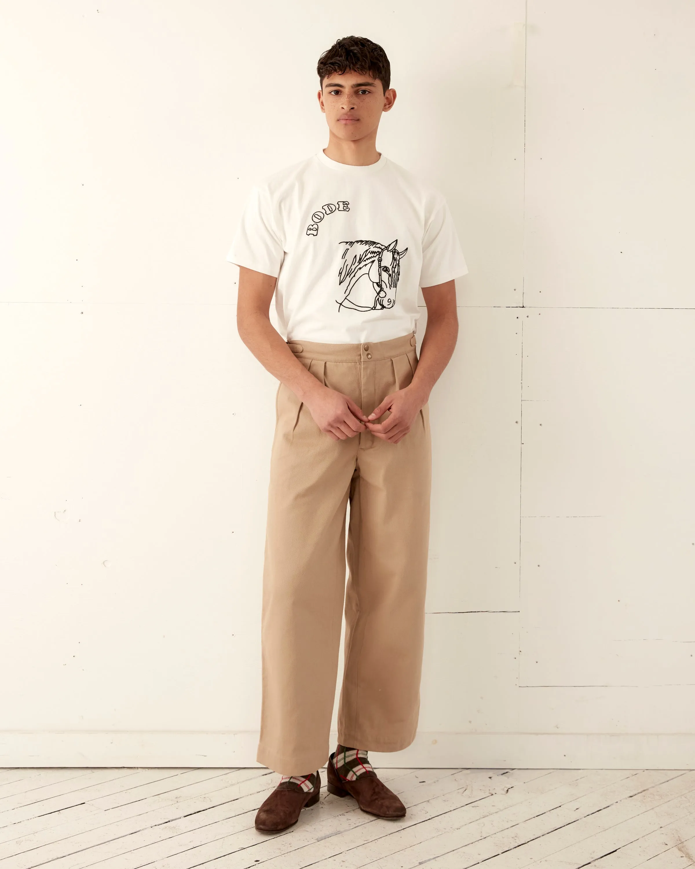 Embroidered Pony Tee - Cream sold by BODE