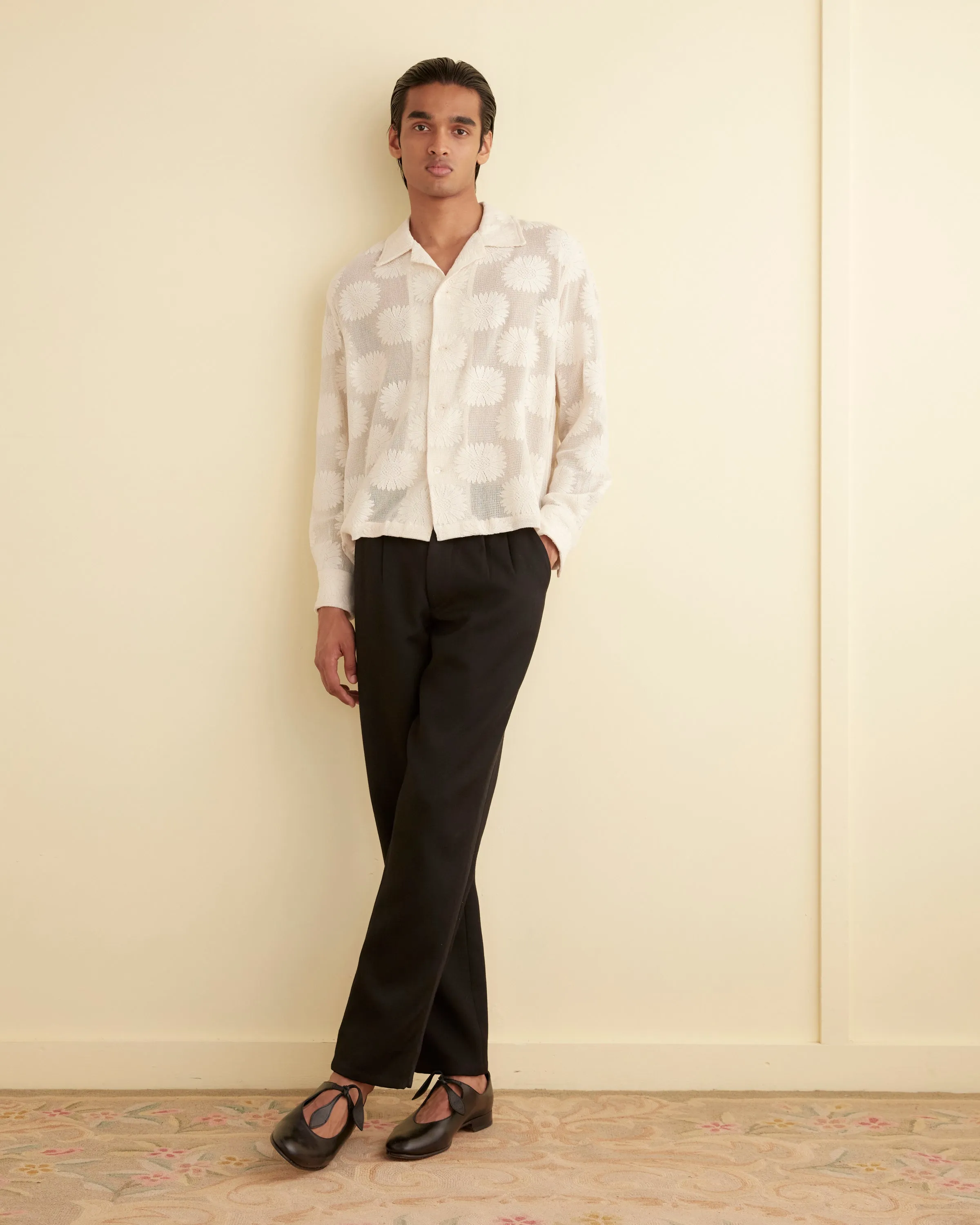 Sunflower Lace Long Sleeve Shirt - Ecru sold by BODE