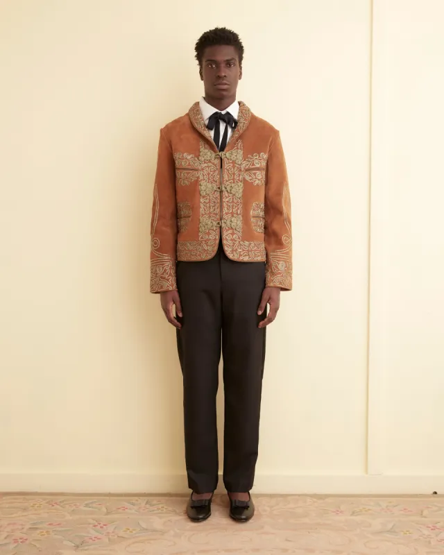 Suede Shawl Couching Jacket made by BODE