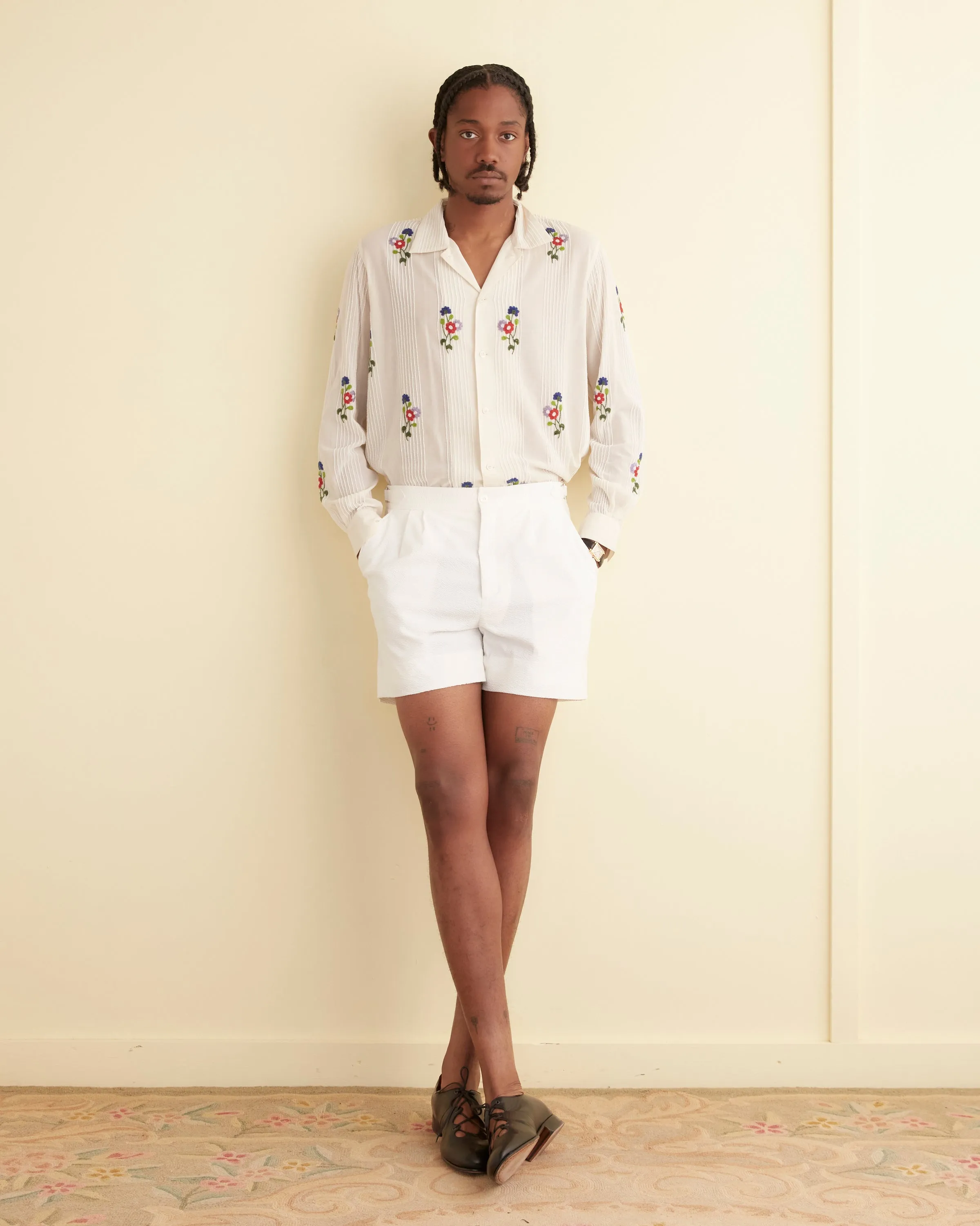 Seersucker Double-Button Shorts sold by BODE