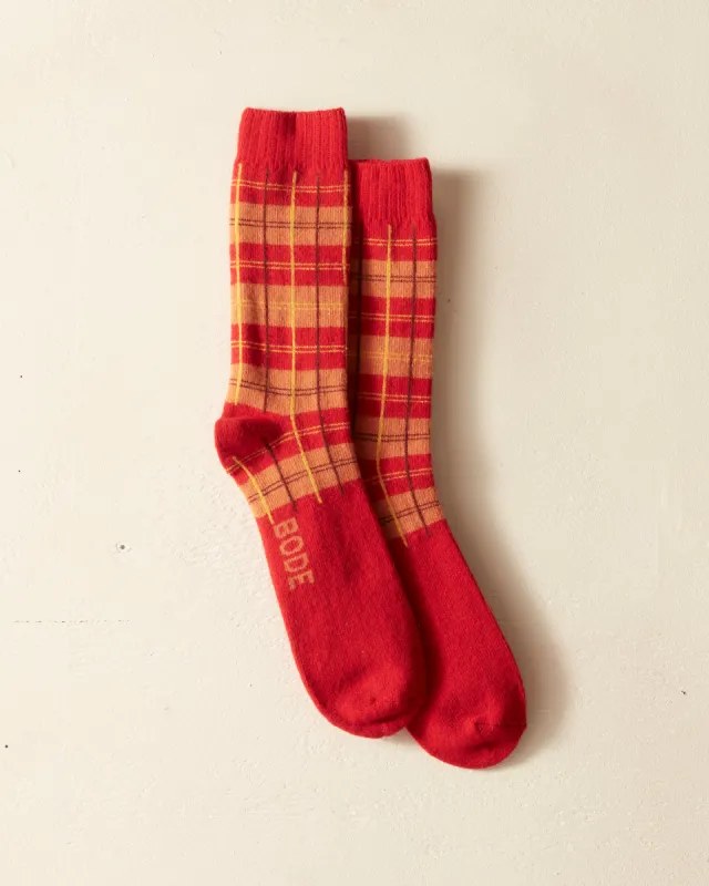 County Plaid Socks - Red Multi sold by BODE
