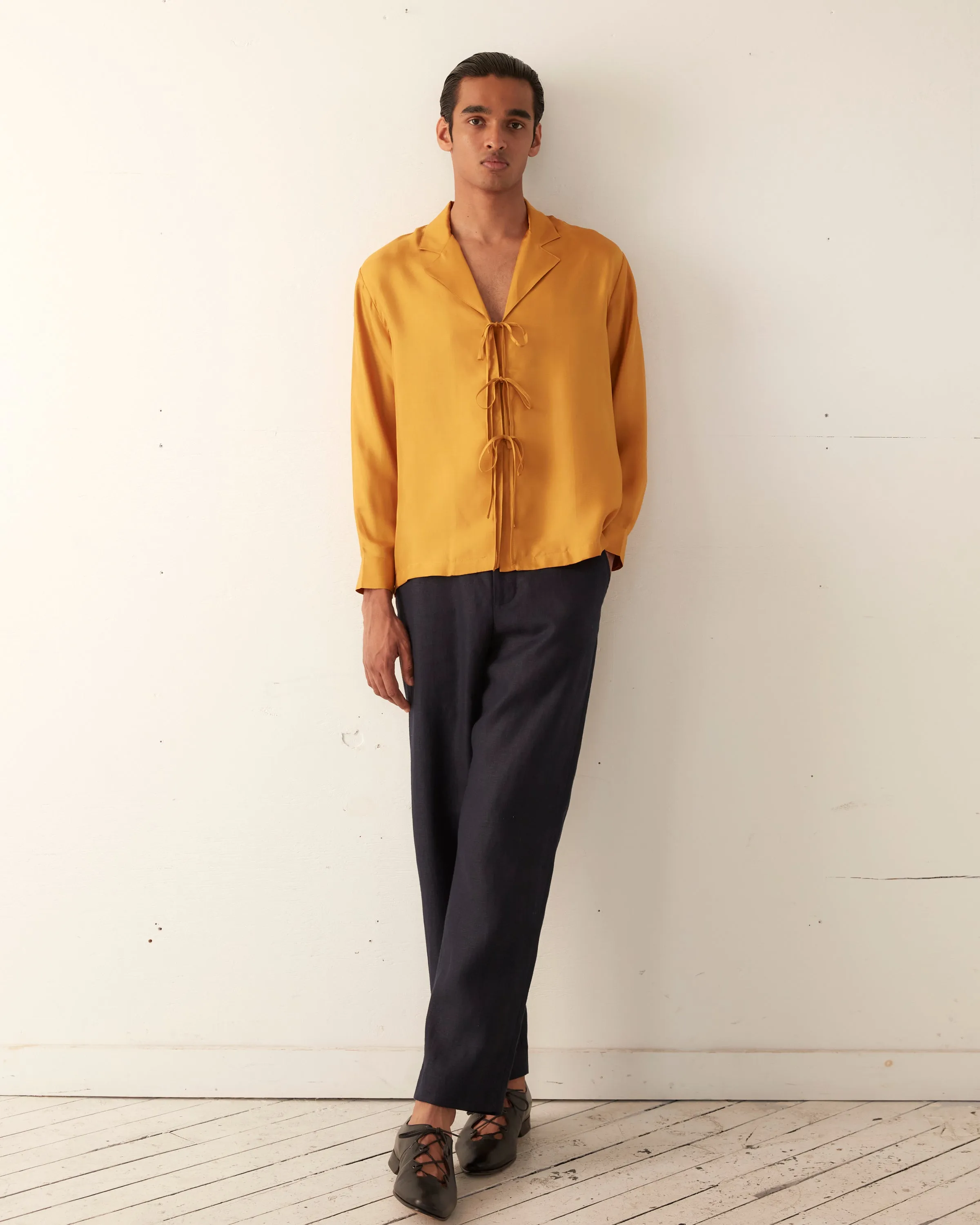 Micro Tie Long Sleeve Shirt - Golden sold by BODE