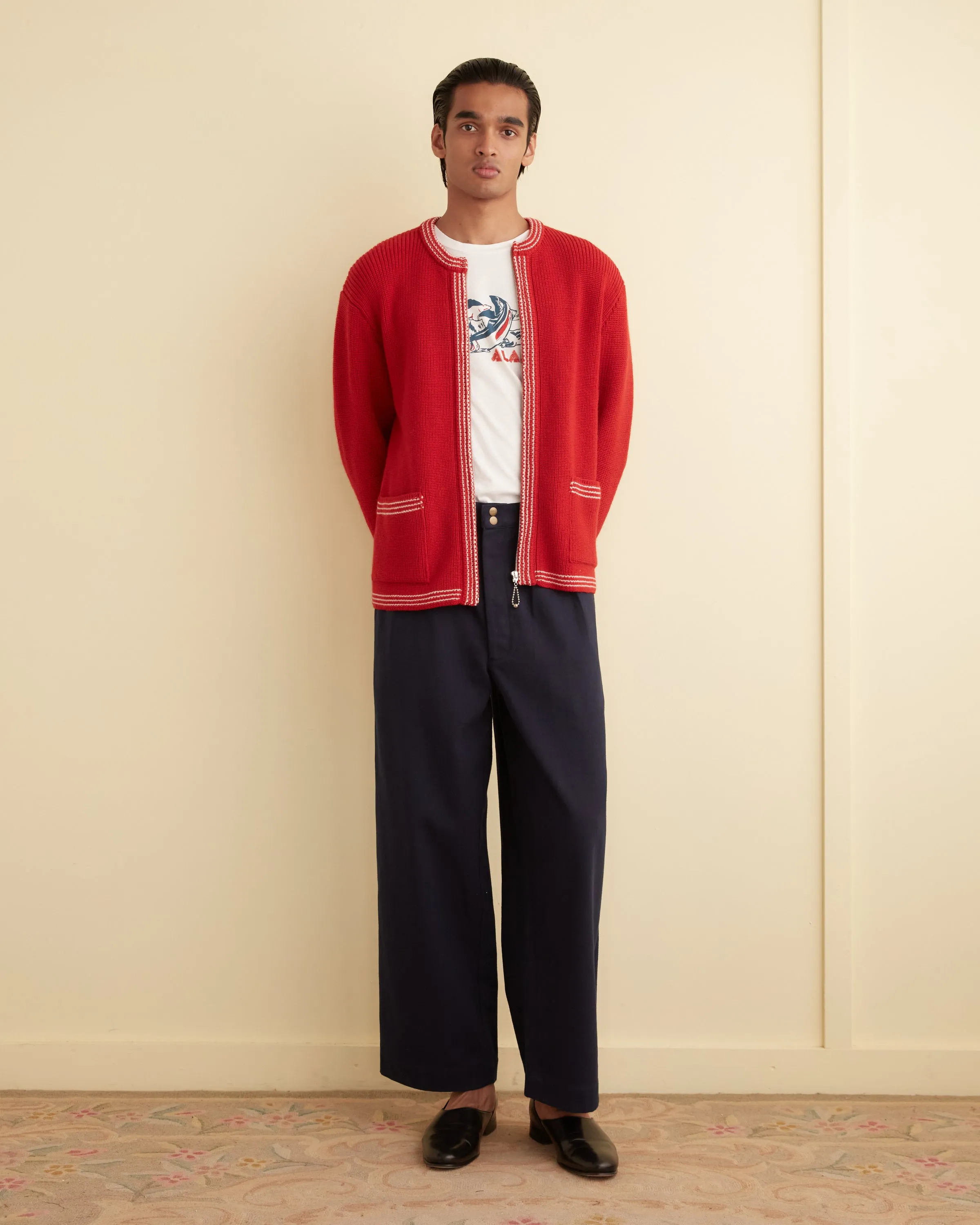 Shaker Stitch Cardigan - Red sold by BODE