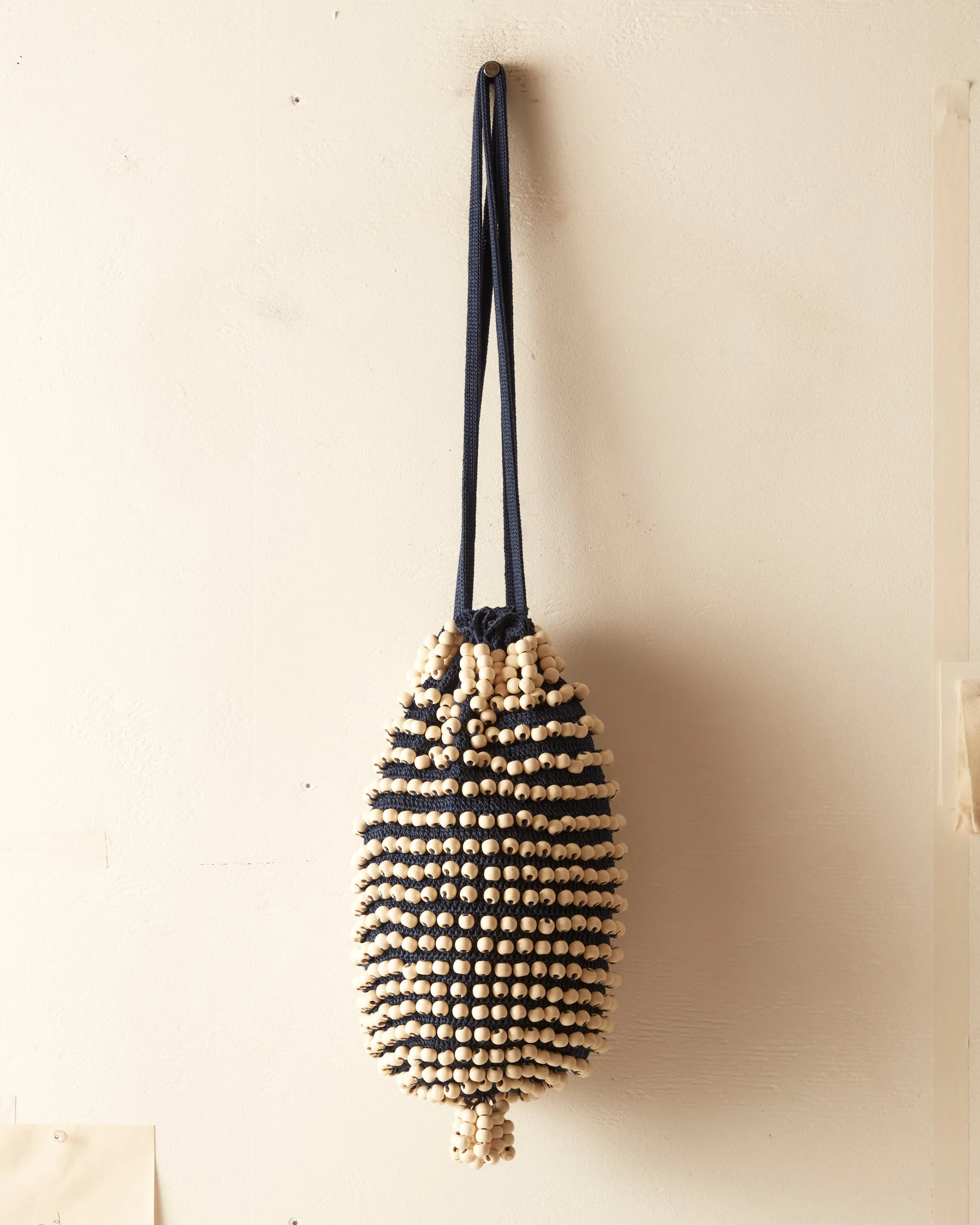 Large Beaded Crochet Bag - Navy Cream sold by BODE