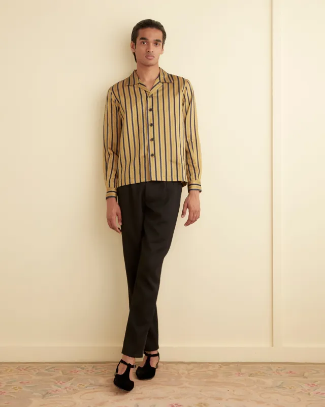 Alumni Stripe Long Sleeve Shirt - Yellow sold by BODE